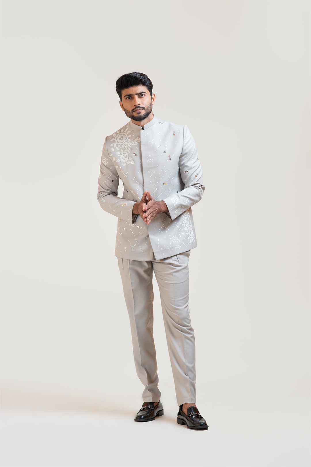 Grey Applique work Prince coat