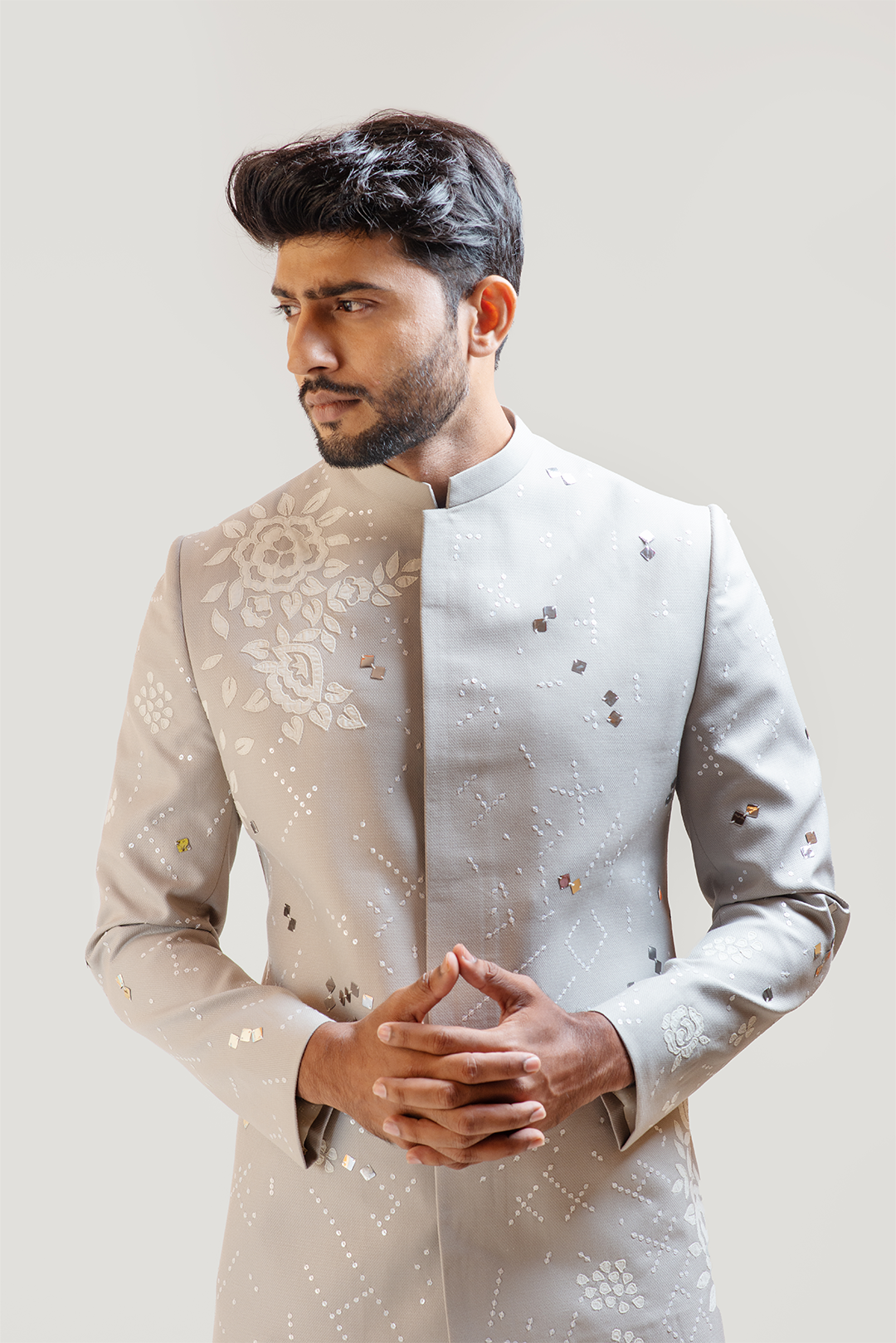 Grey Applique work Prince coat