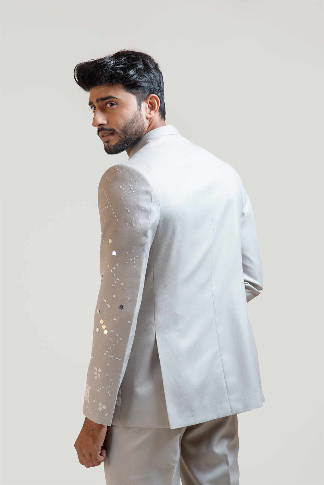 Grey Applique work Prince coat