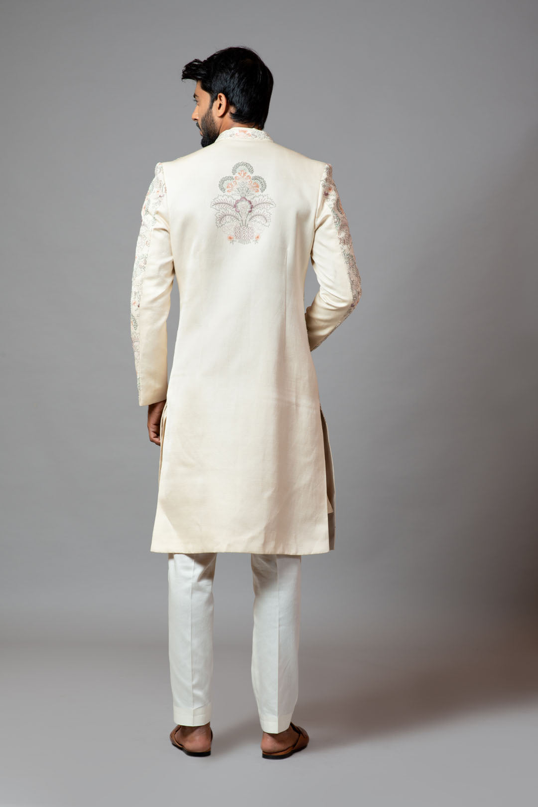 Multicolour jaal work sherwani with pant pajama