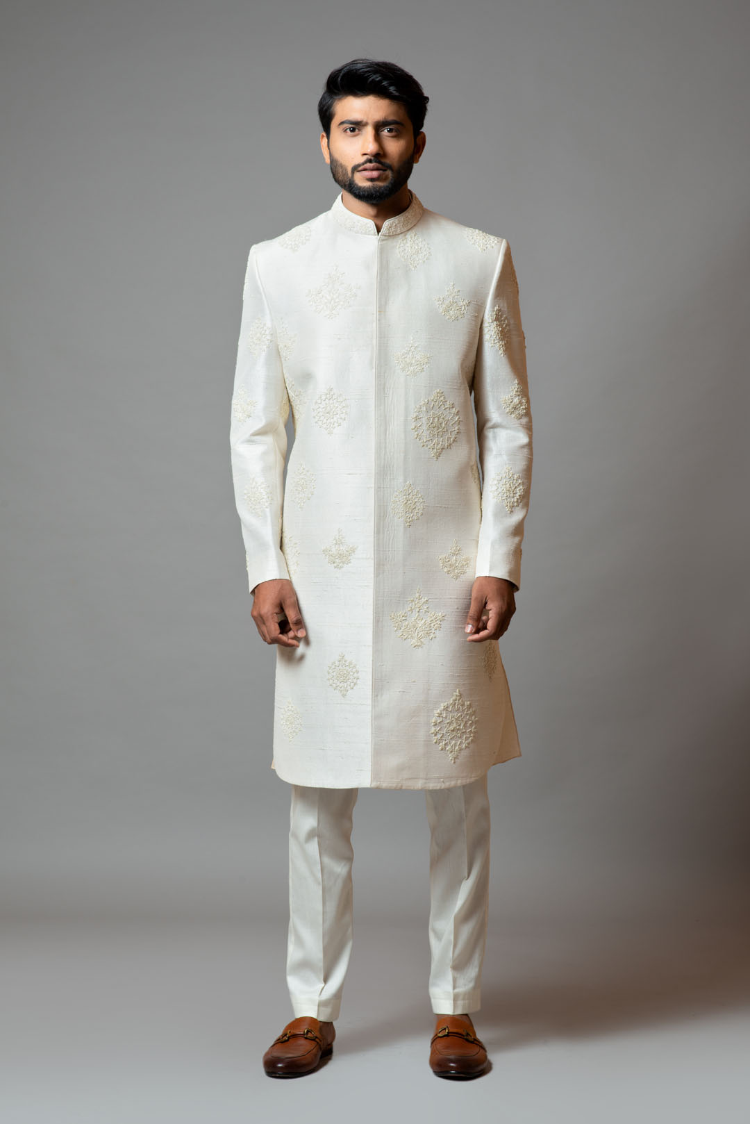 White embroidered sherwani