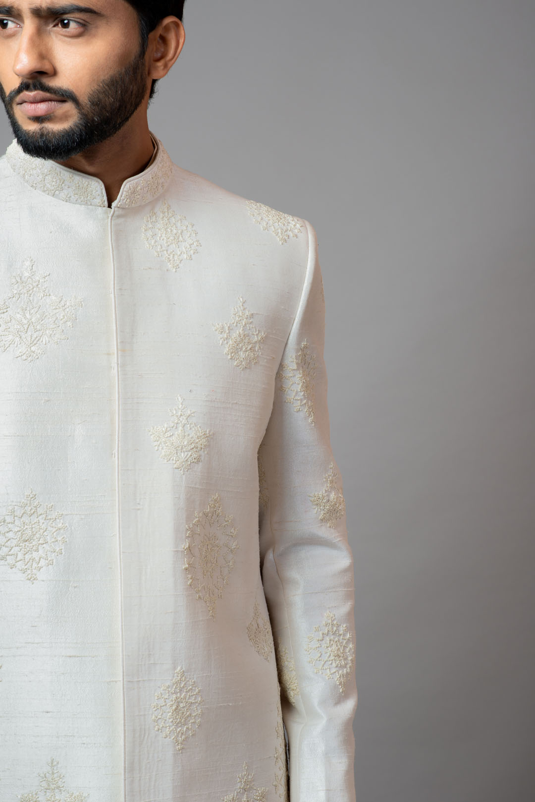 White embroidered sherwani
