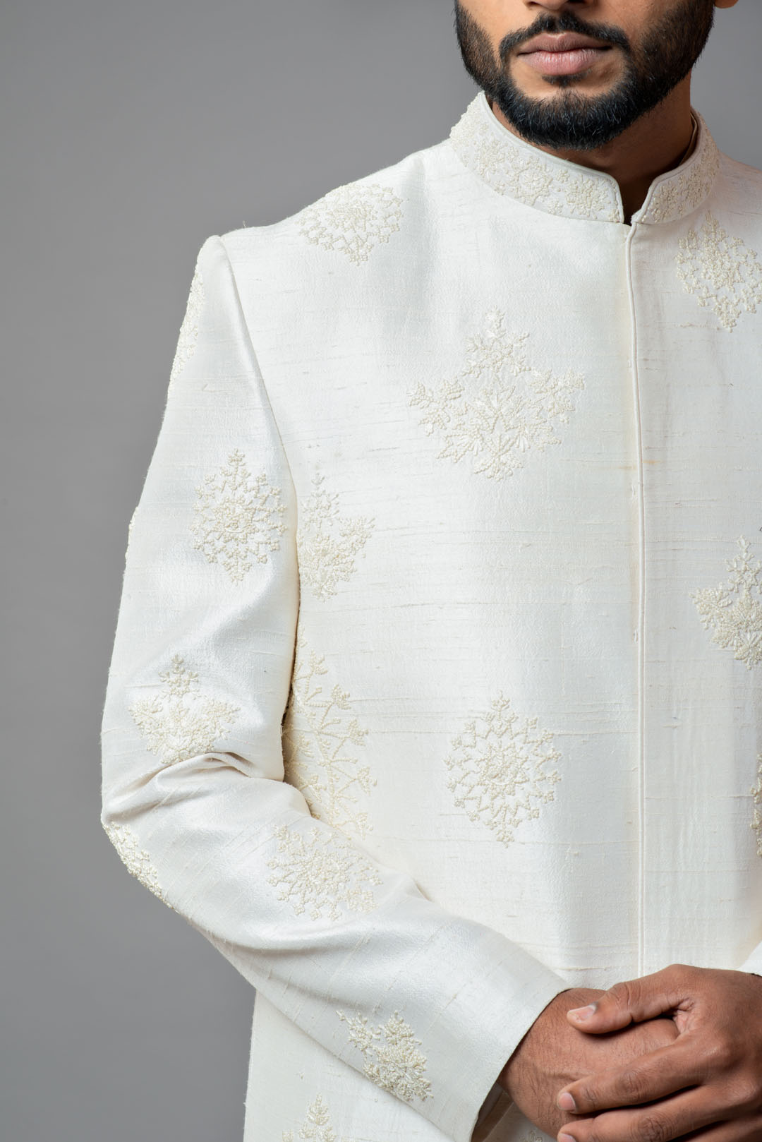 White embroidered sherwani
