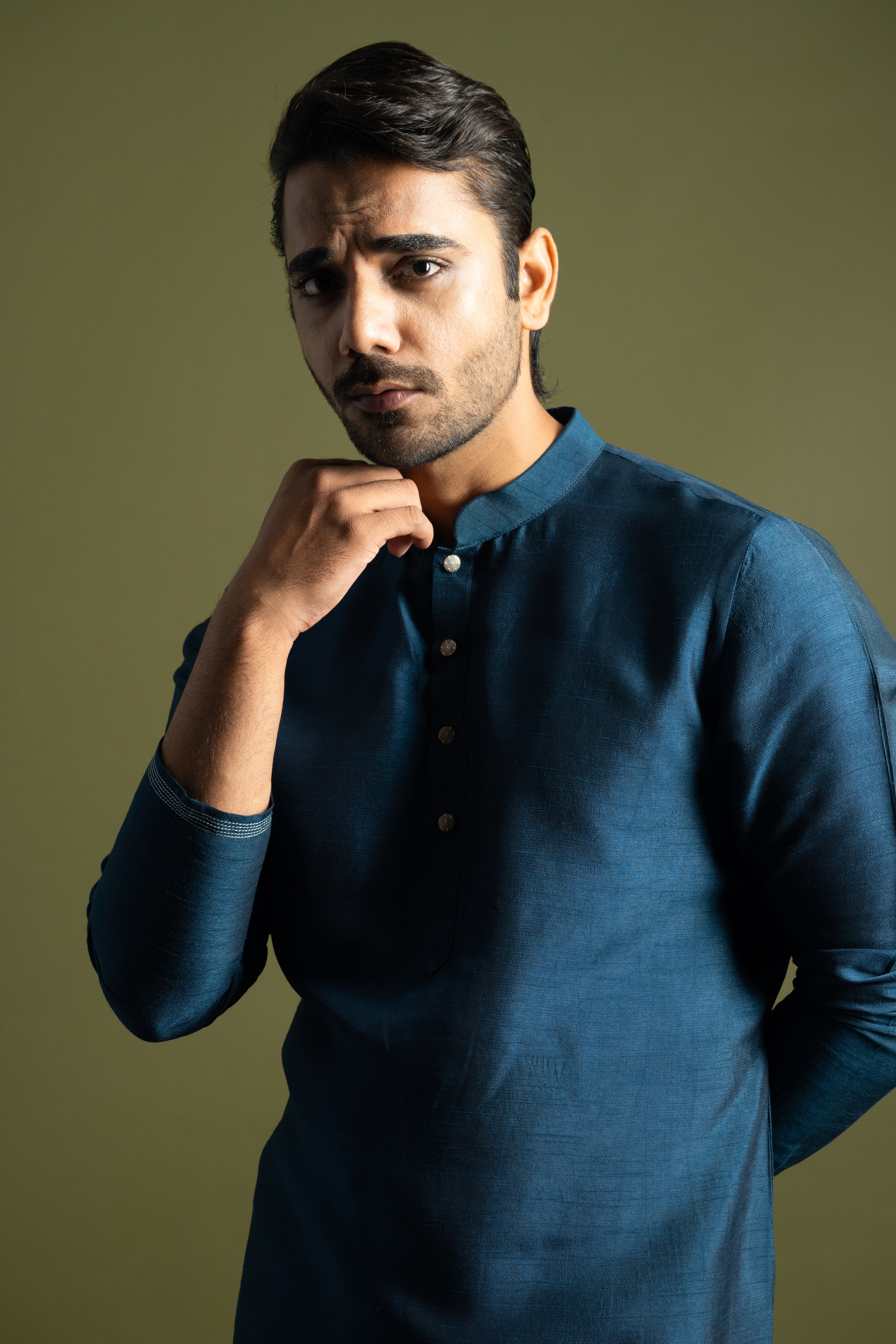 TEAL BLUE DIAGONAL CUT KURTA SET