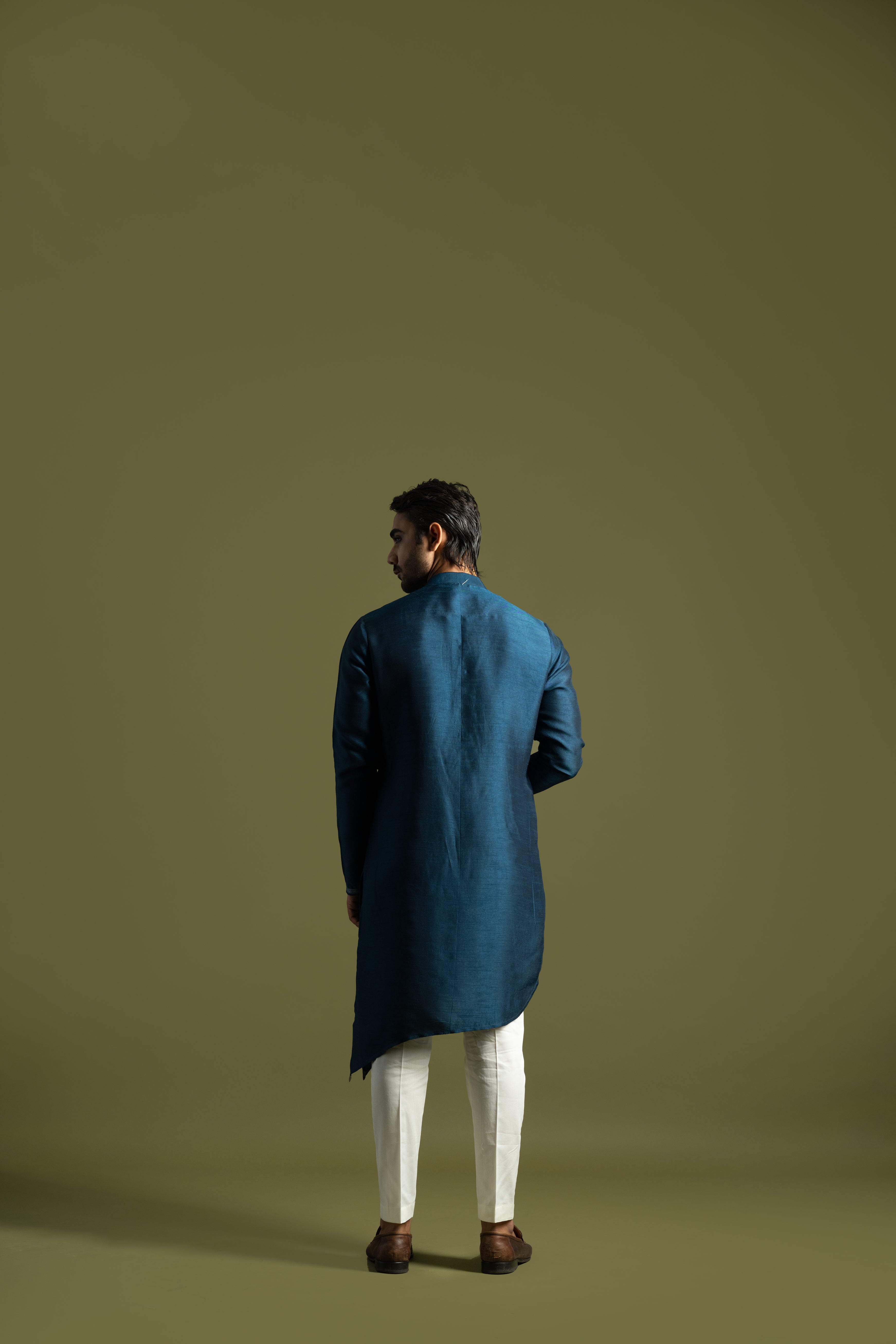 TEAL BLUE DIAGONAL CUT KURTA SET