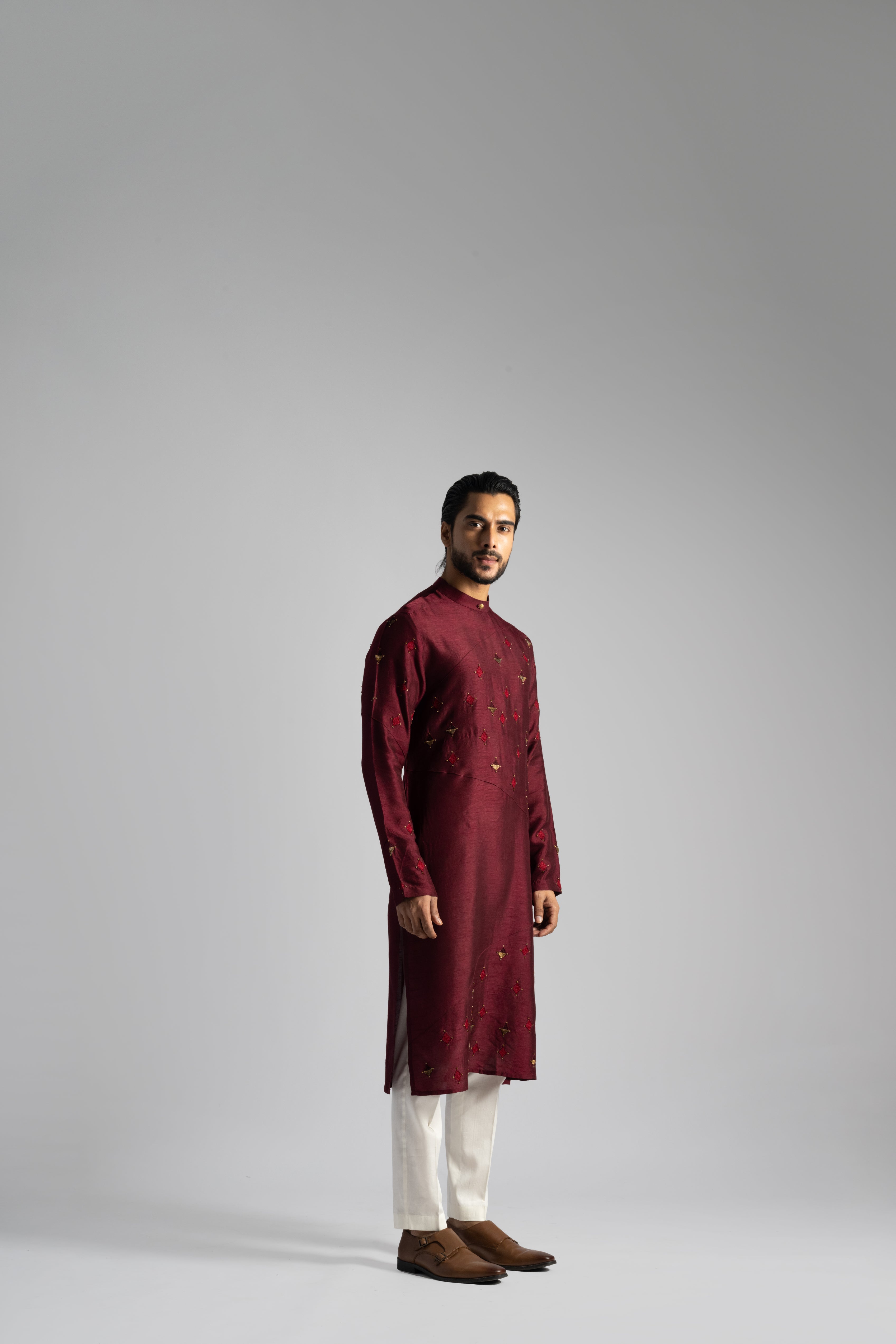 DEEP RED GEOMETRIC MOTIF KURTA SET