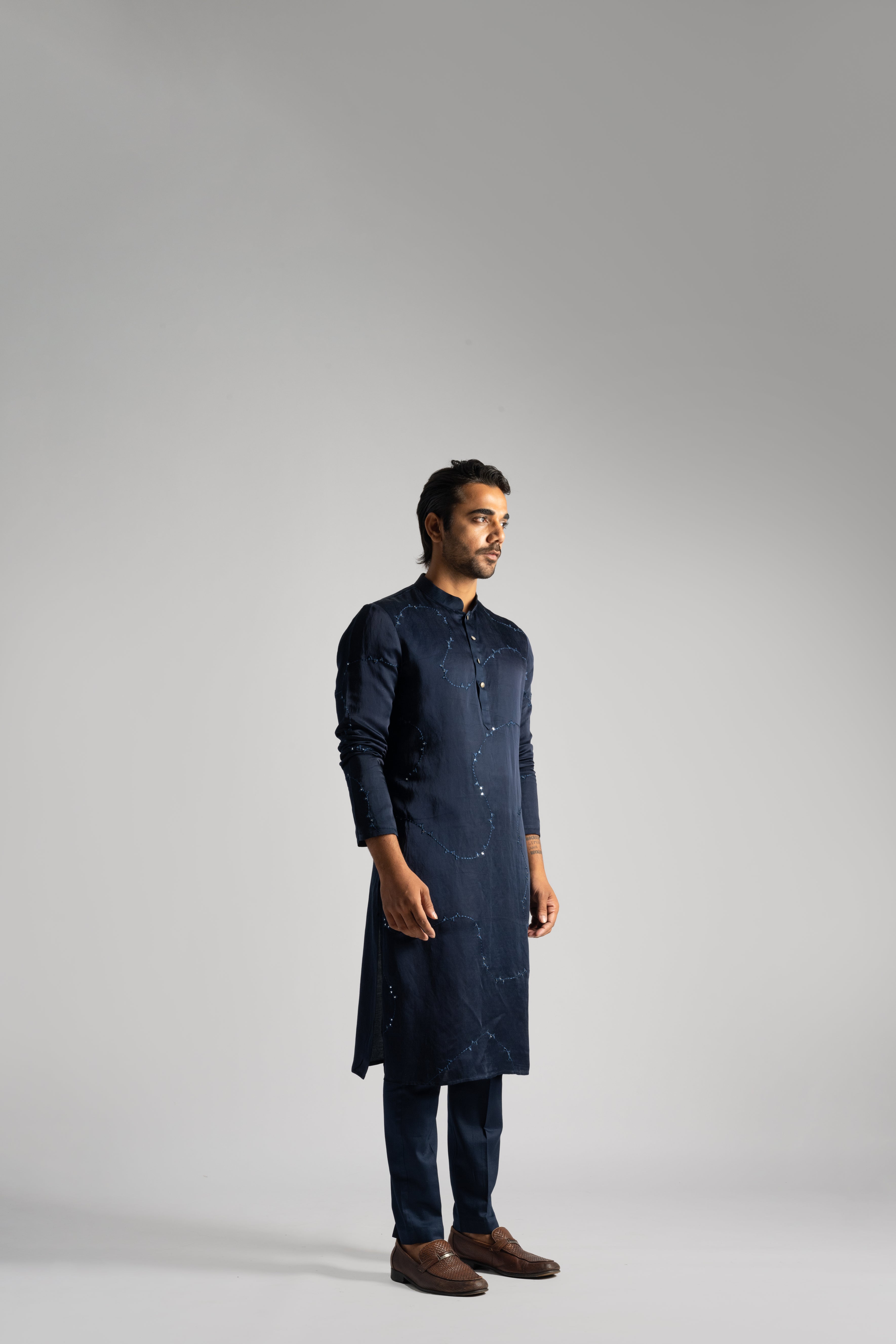 MIDNIGHT BLUE SATIN KURTA SET