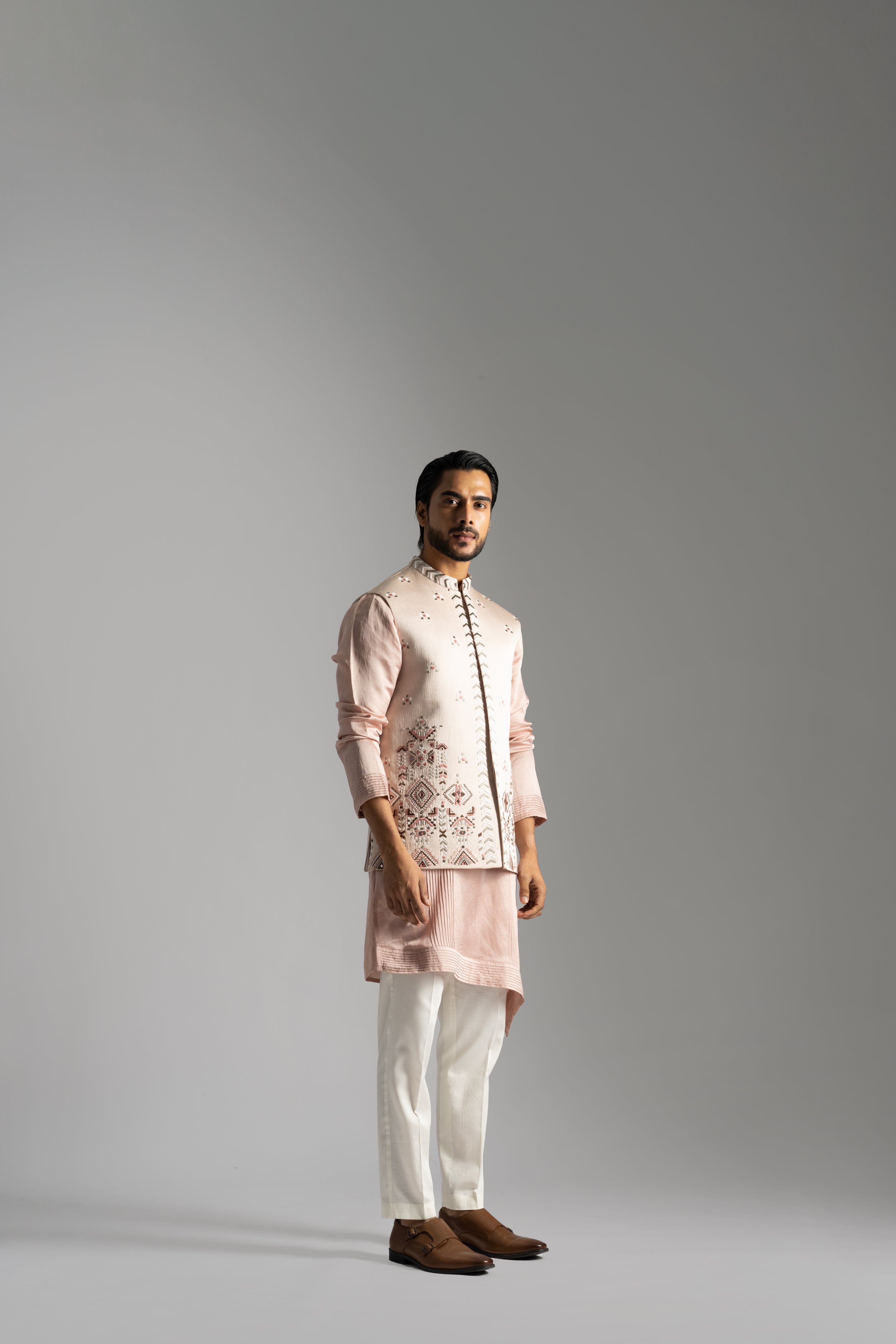 DUSTY PINK GEOMETRIC THREADWORK NEHRU