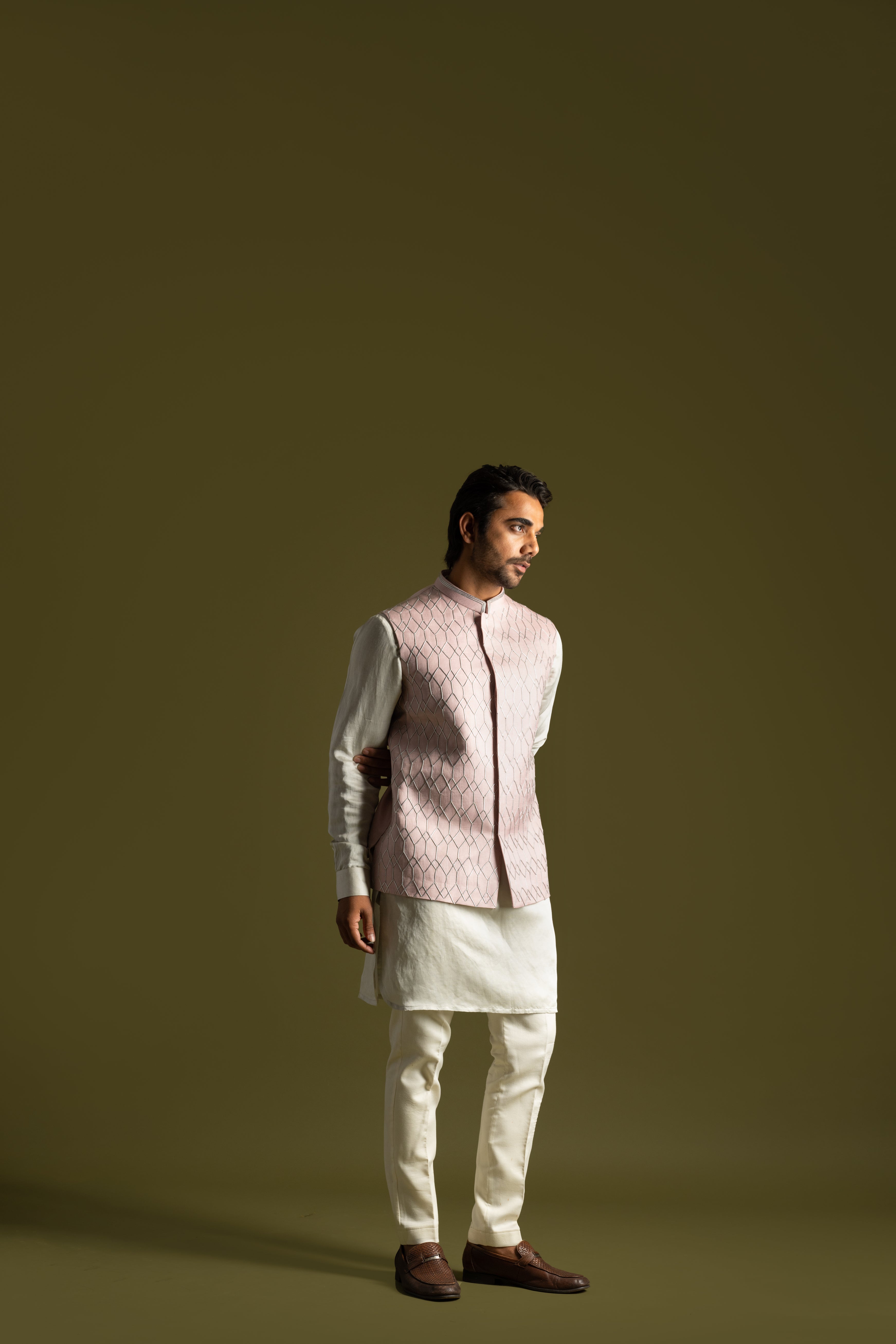 DUSTY PINK & GREY NEHRU KURTAB SET