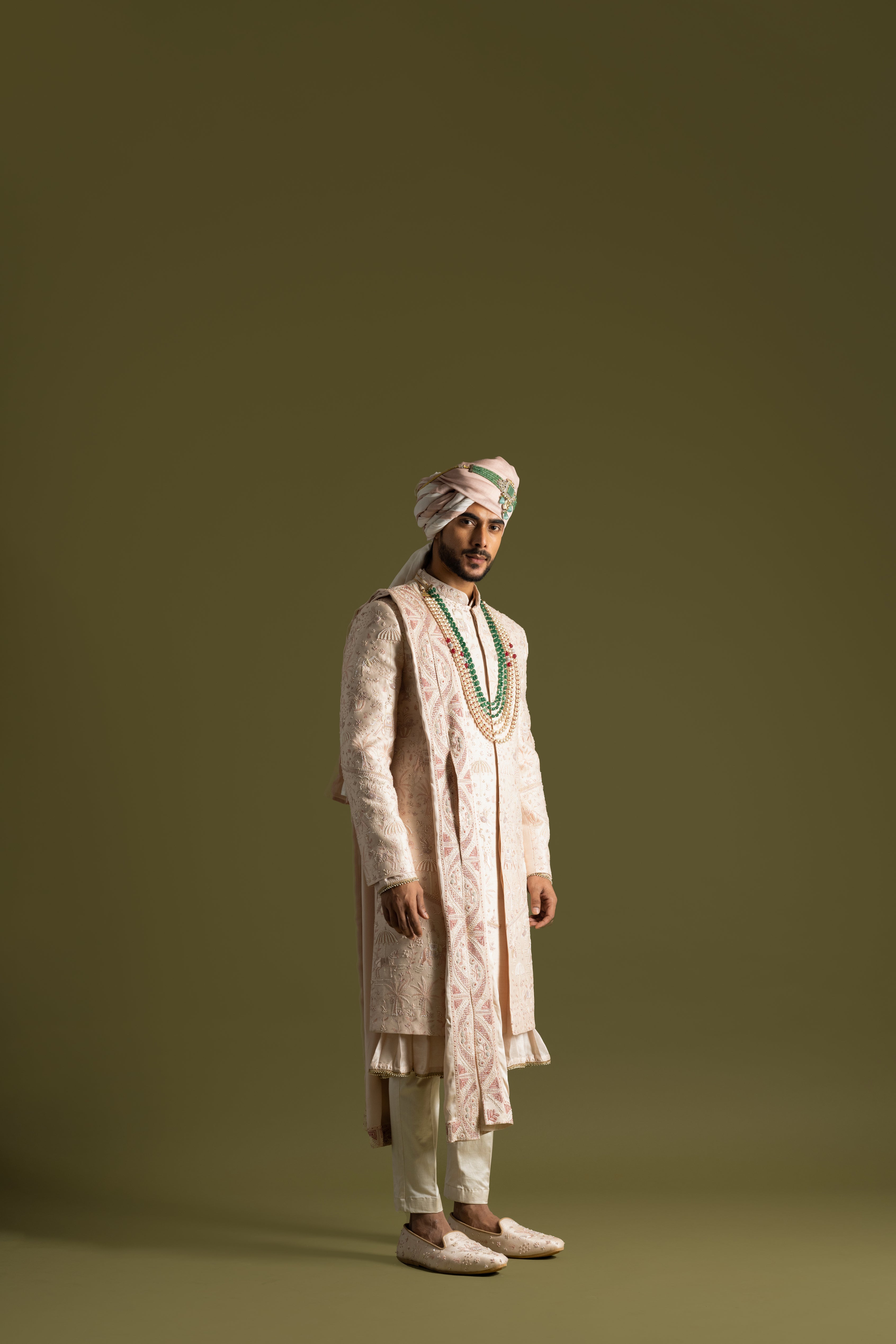 POWDER PINK NATHDWARA SHERWANI SET