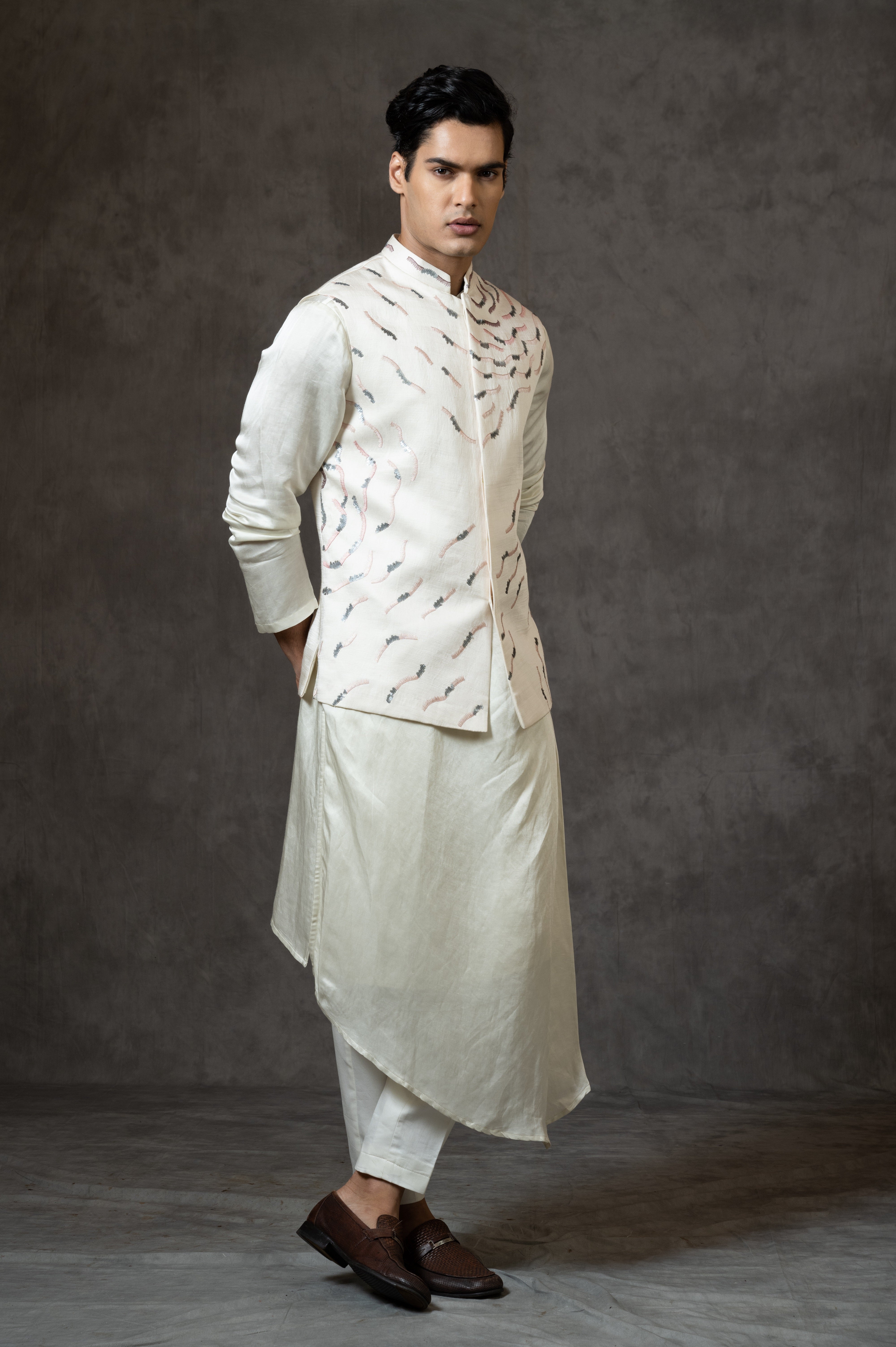 Ivory nehru Linen satin Nehru jacket