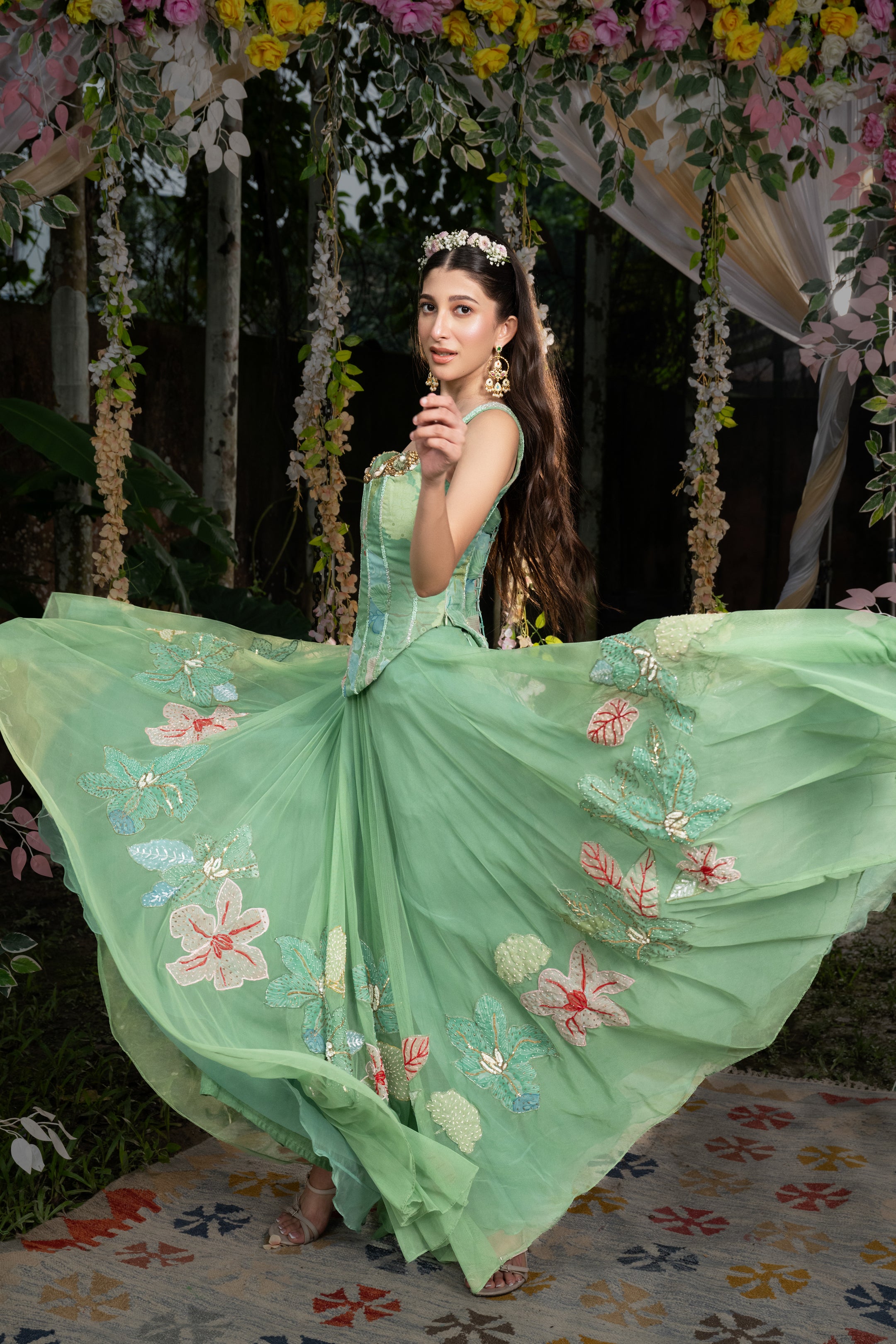 PISTACHIO CORSET SHARARA SET