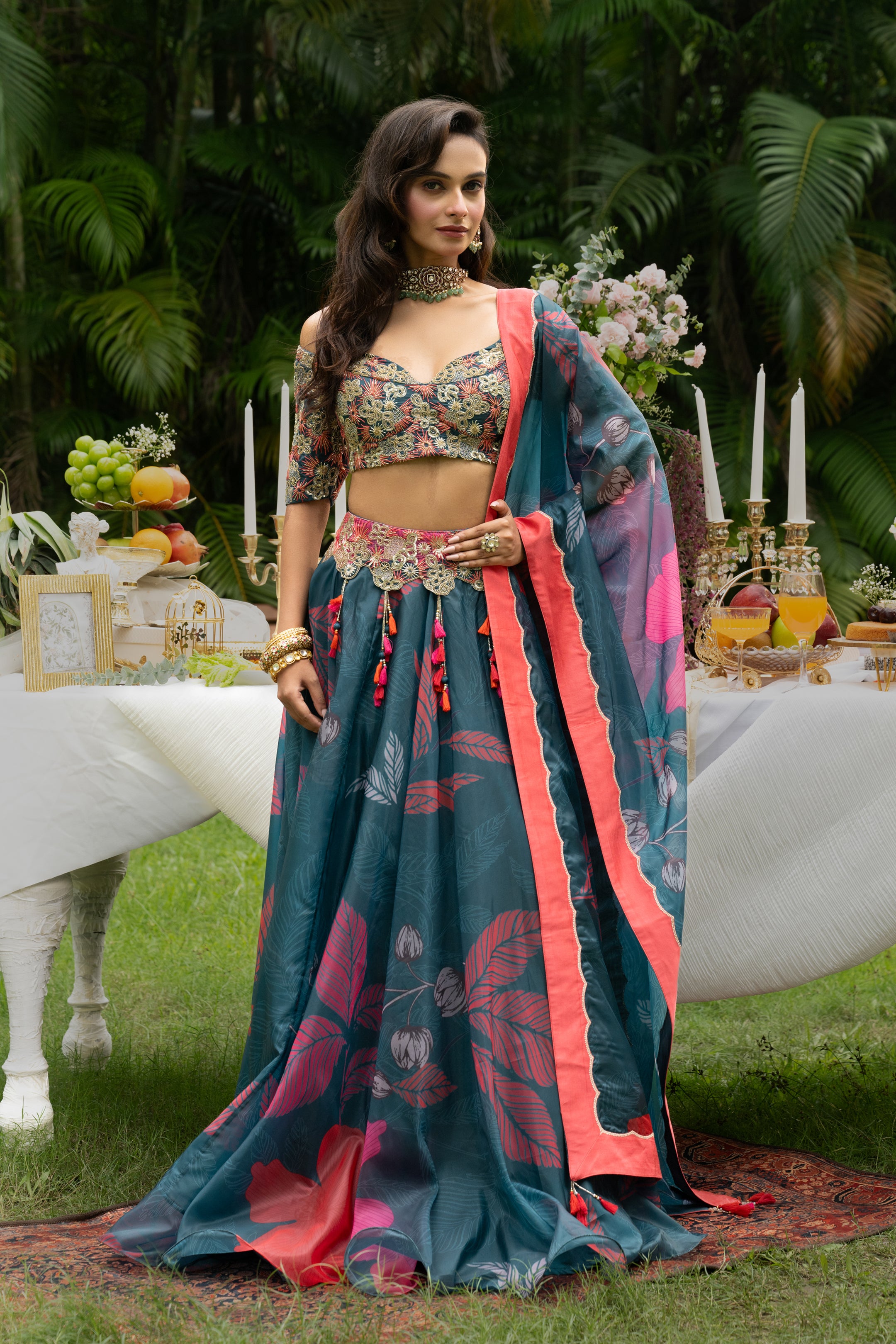 TEAL GLOW GHAGRA SET