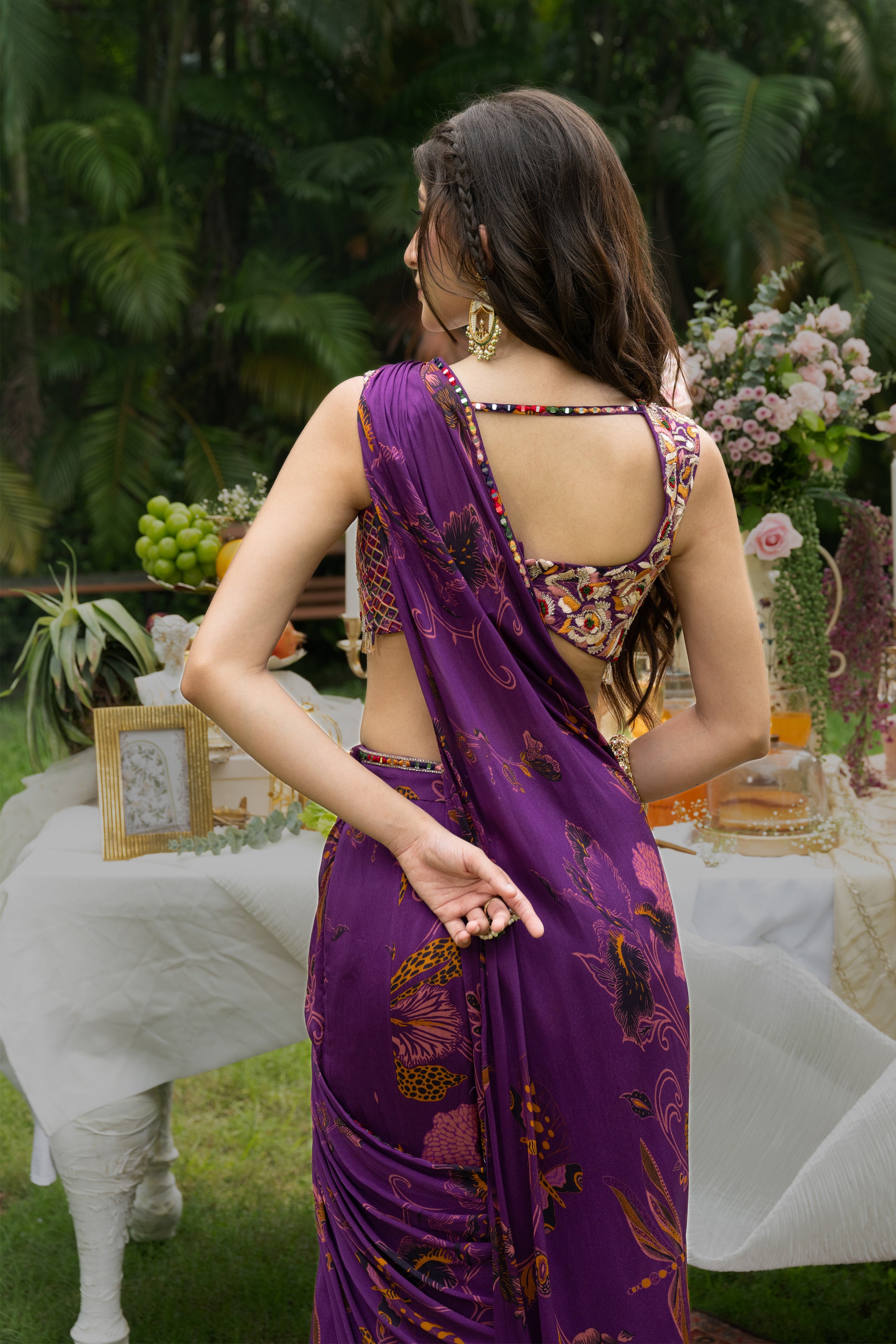 Plum Printed Drape saree