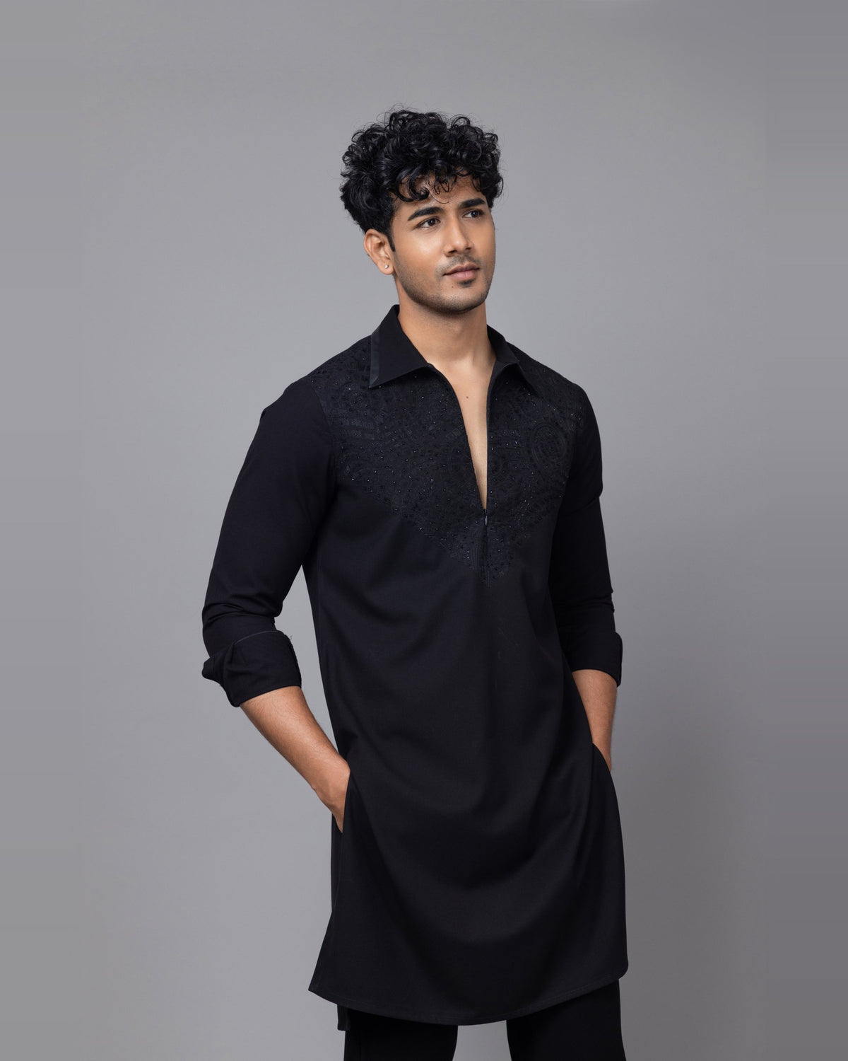 Black Monarch kurta set by Paarsh Atelier, Aarohan collection