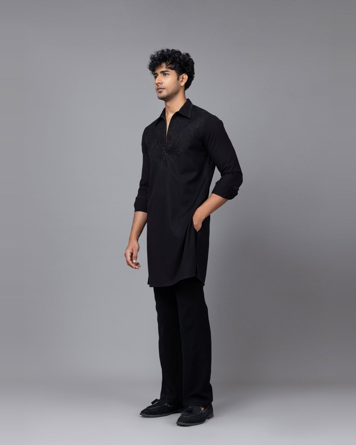 Black Monarch kurta set by Paarsh Atelier, Aarohan collection - view 3