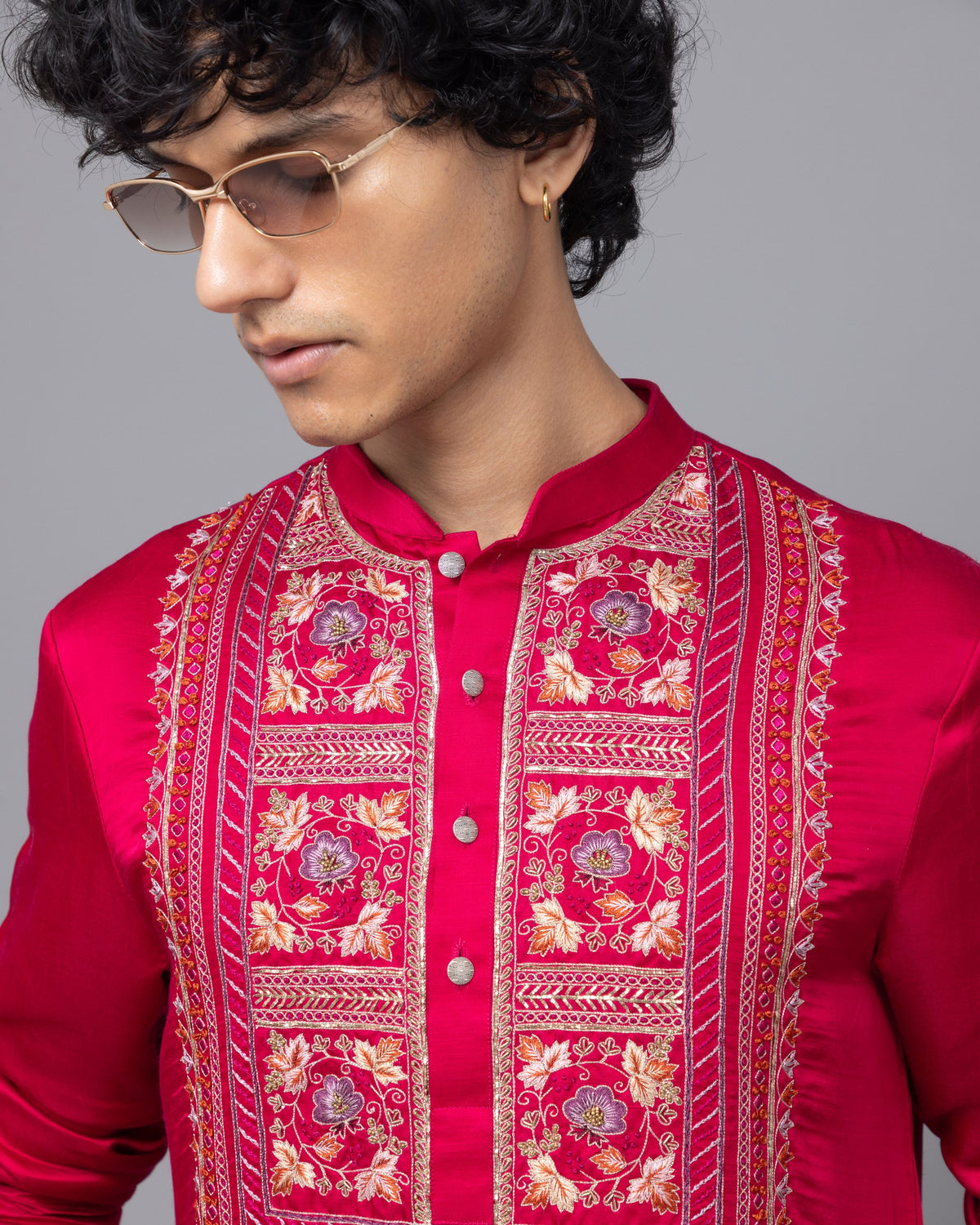 Fuchsia Opulence kurta set by Paarsh Atelier, Aarohan collection - embroidery detail