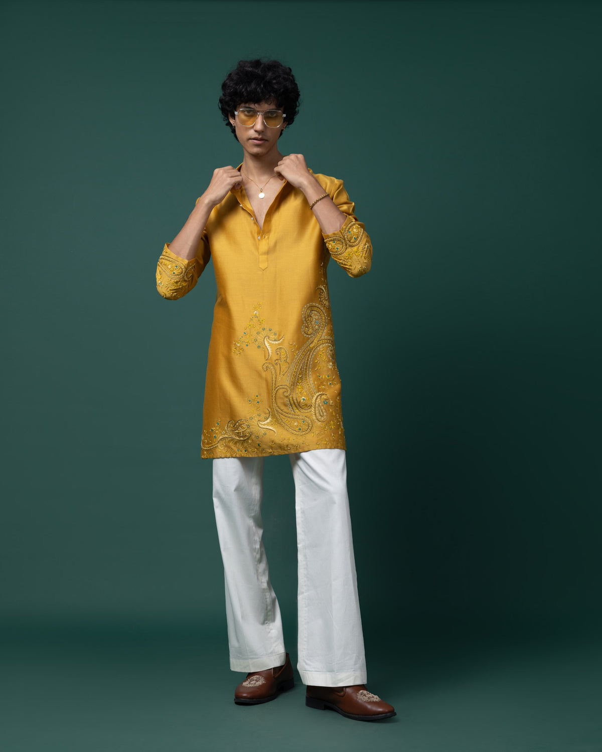 Marigold Teal kurta set by Paarsh Atelier, Aarohan collection - view 3