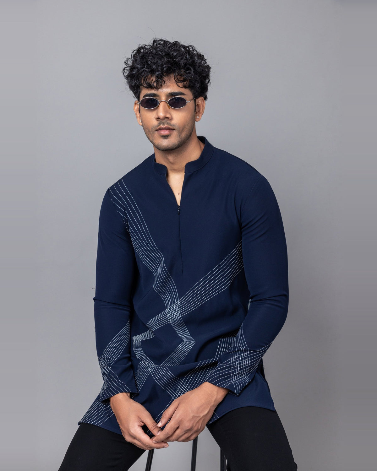 Navy Nexus kurta set by Paarsh Atelier, Aarohan collection - view 3