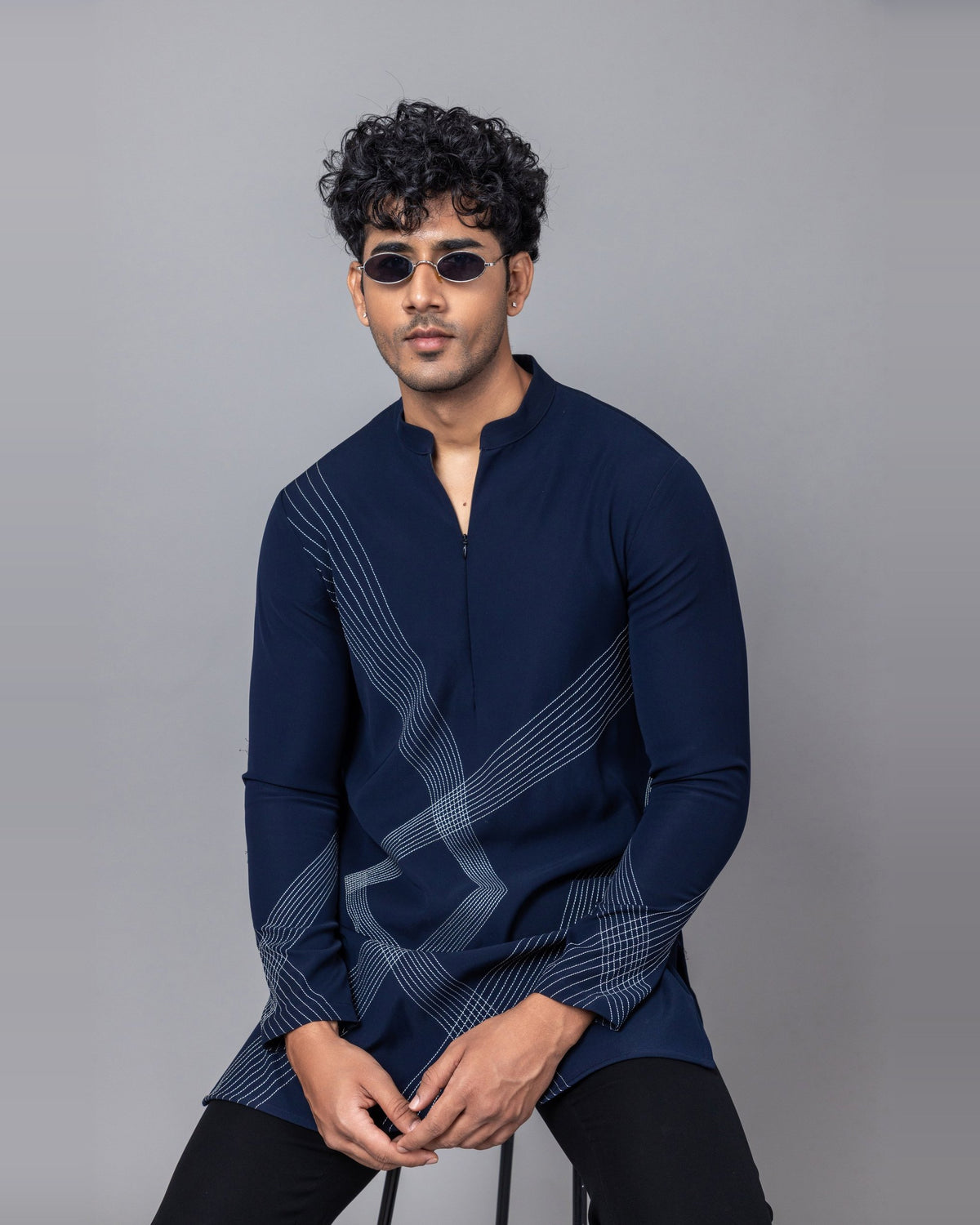 Navy Nexus kurta set by Paarsh Atelier, Aarohan collection - view 4
