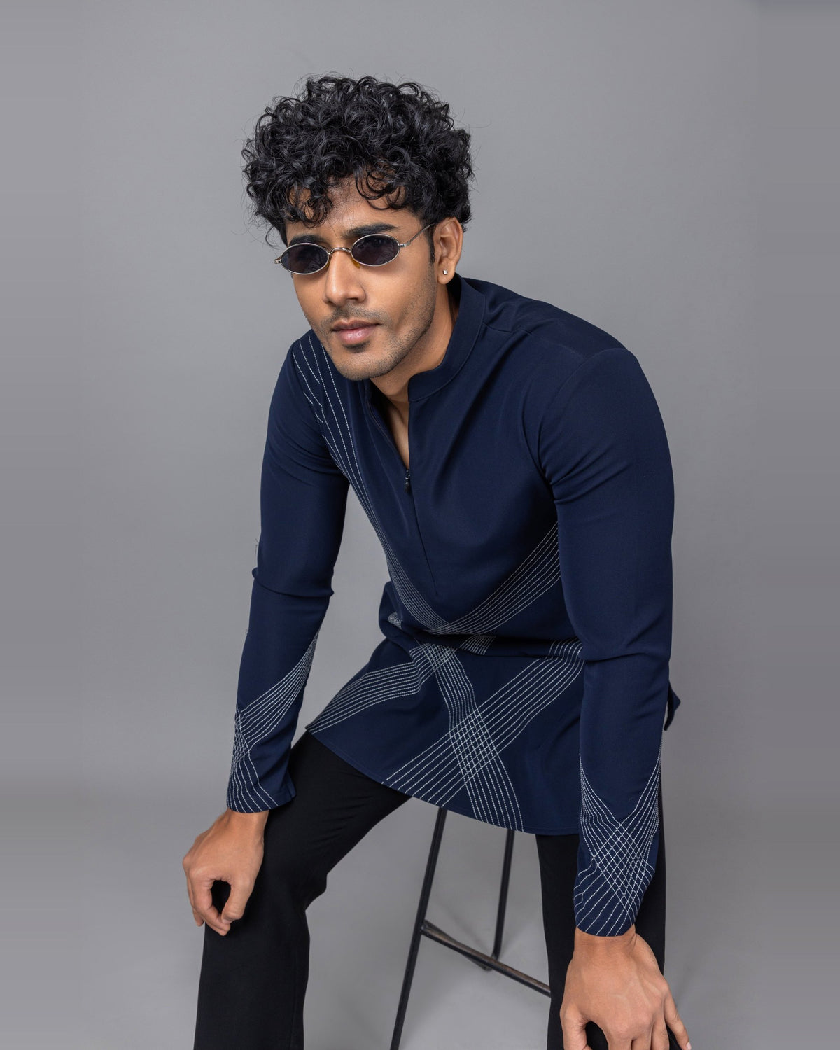 Navy Nexus kurta set by Paarsh Atelier, Aarohan collection - view 7