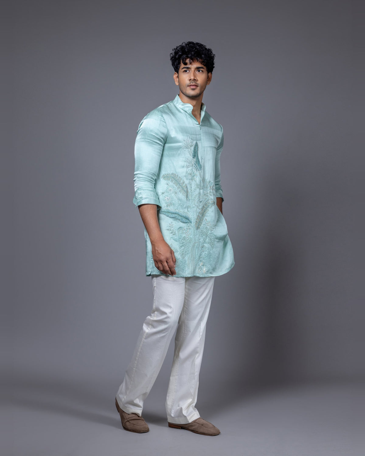 Turquoise Vertigo kurta set by Paarsh Atelier, Aarohan collection - view 2