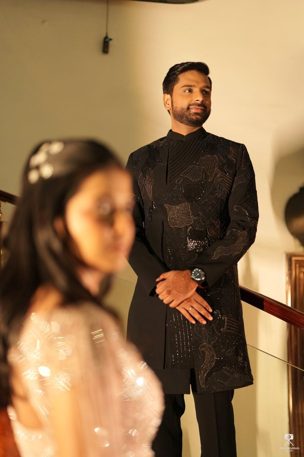 Paarsh client in a black embroidered sherwani