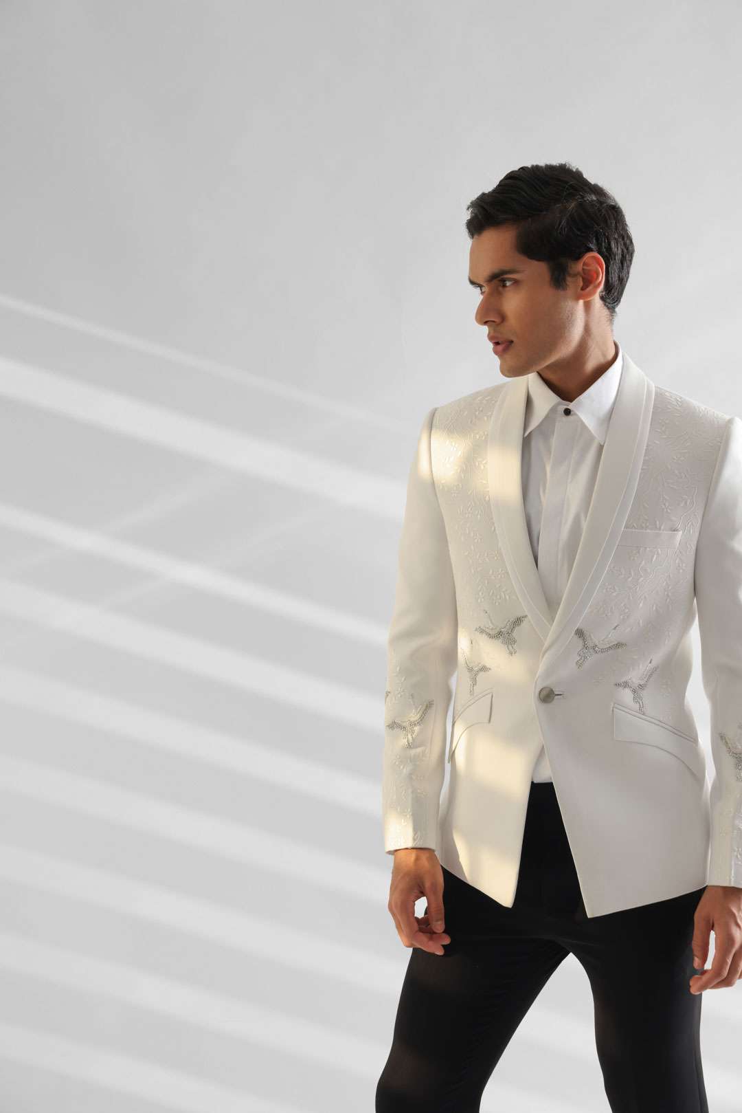 Machine Embroidered Tuxedo Highlighted With Silver Katdana