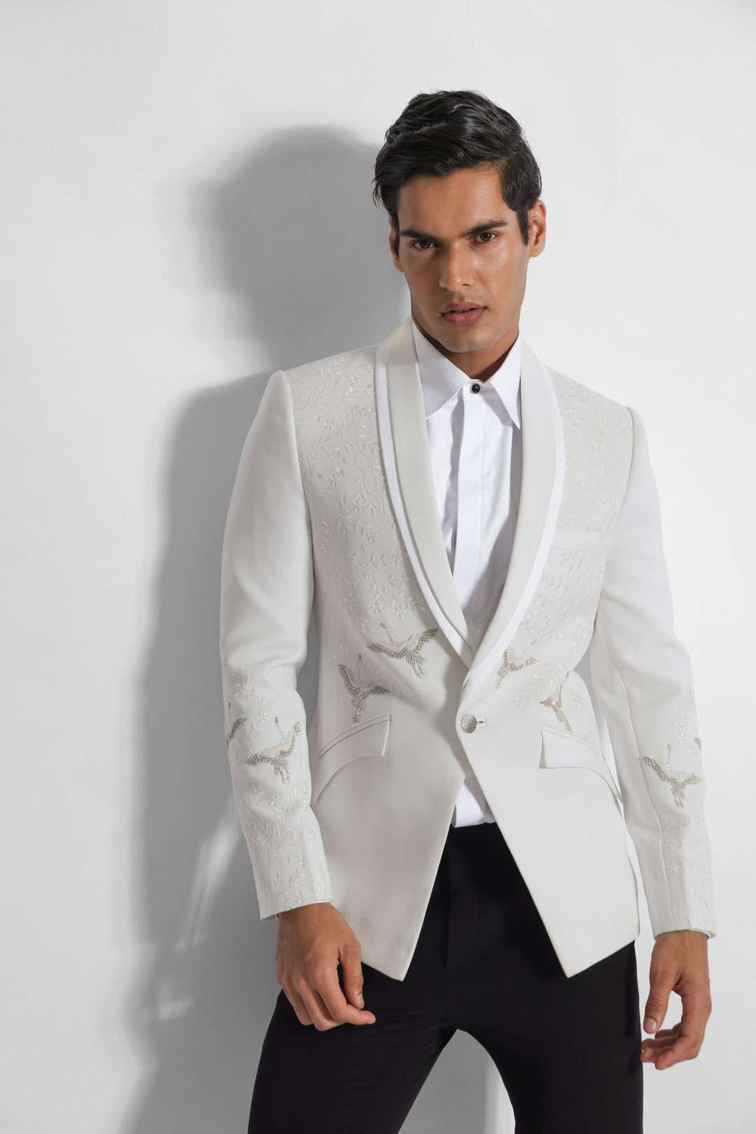 Machine Embroidered Tuxedo Highlighted With Silver Katdana