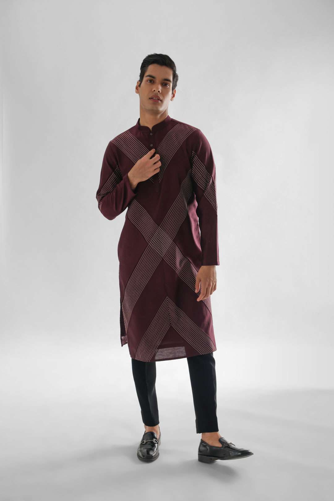 Cross Stitchline Wine Kurta