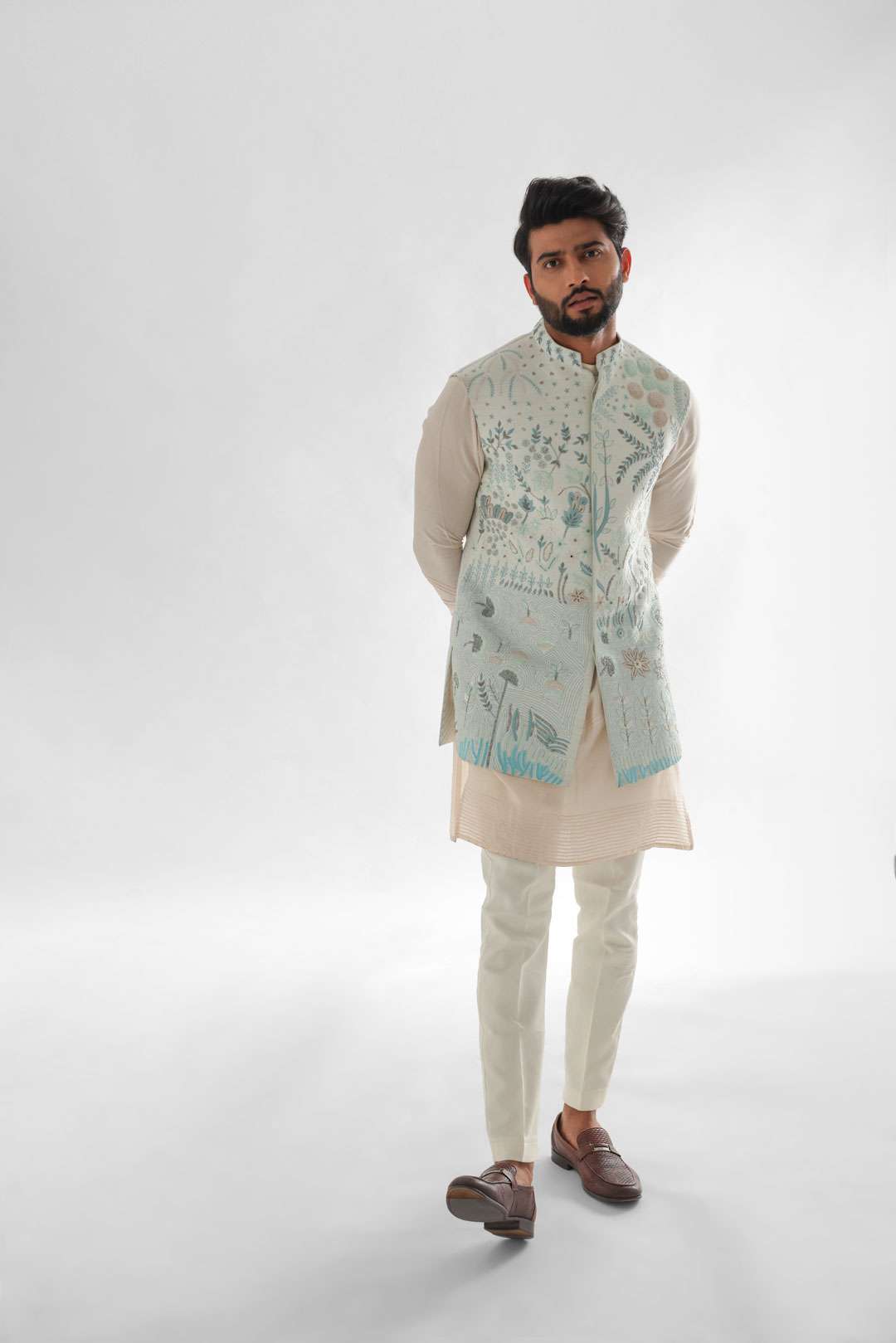 Lotus Lake Light Blue Long Nehru Jacket