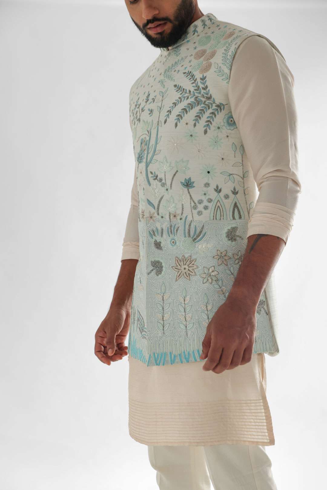 Lotus Lake Light Blue Long Nehru Jacket