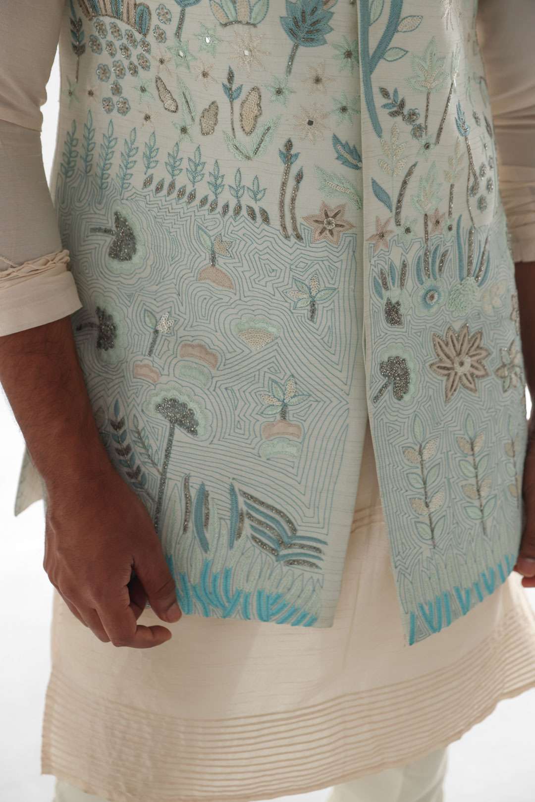 Lotus Lake Light Blue Long Nehru Jacket