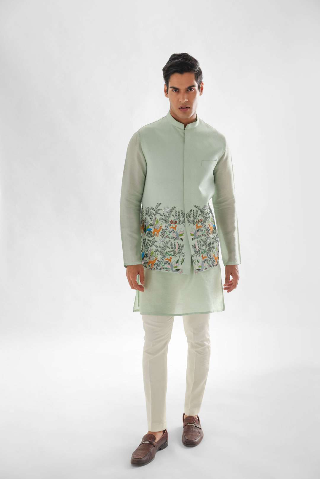 Jungle Powder Green Nehru Jacket