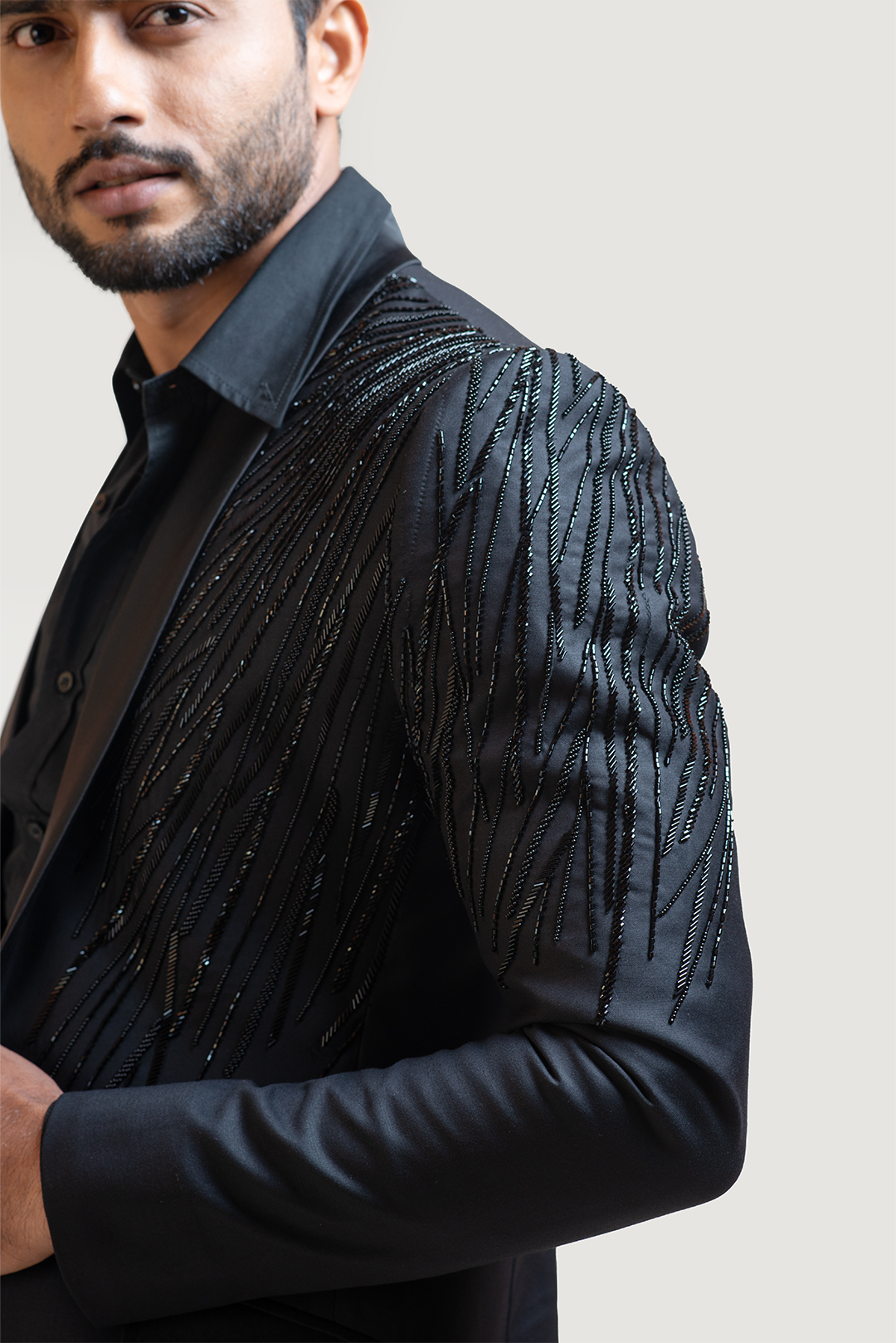 Black Rain Embroidered Blazer Set