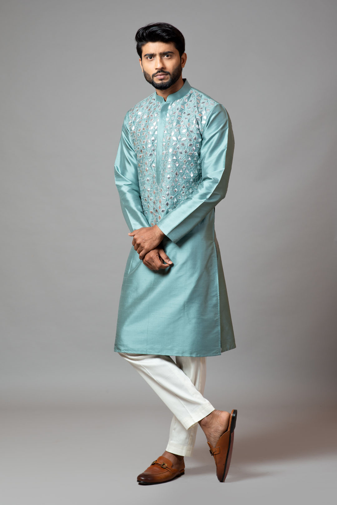 Silver Gota Patti embroidered kurta and pant pajama