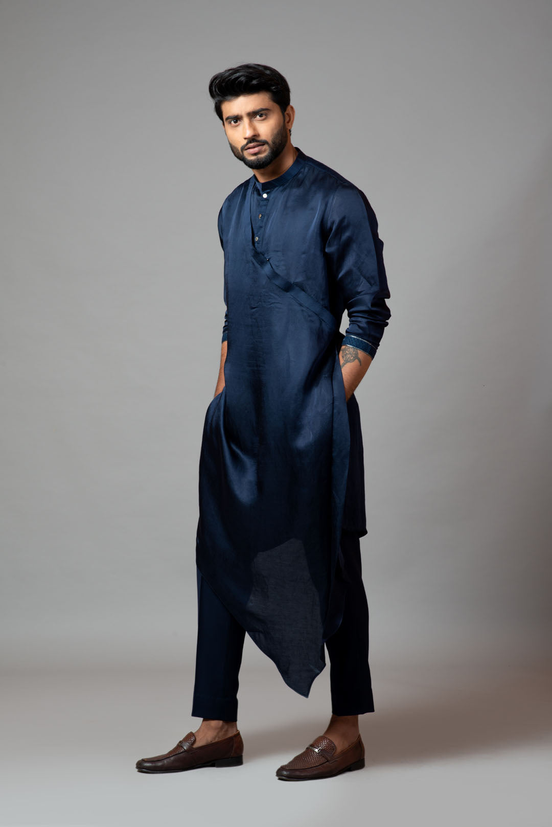 Drape kurta with minimal embroidery on sleeves