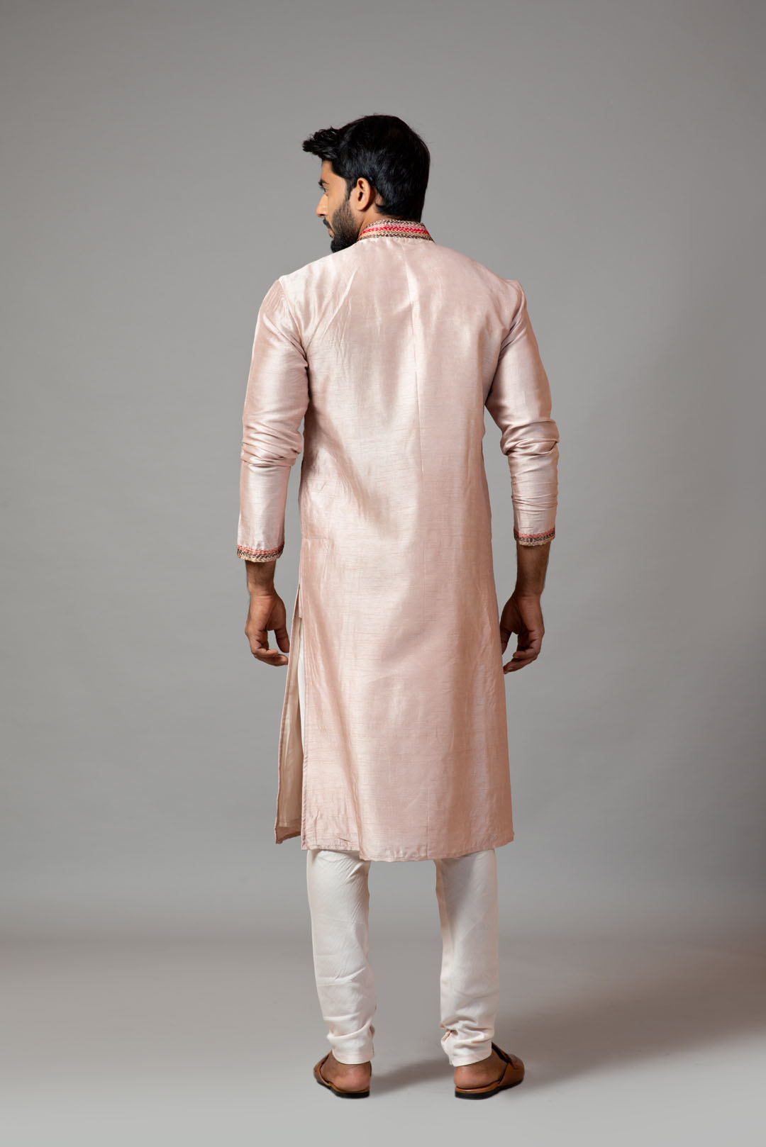 Multicolour thread stitch-lines kurta set