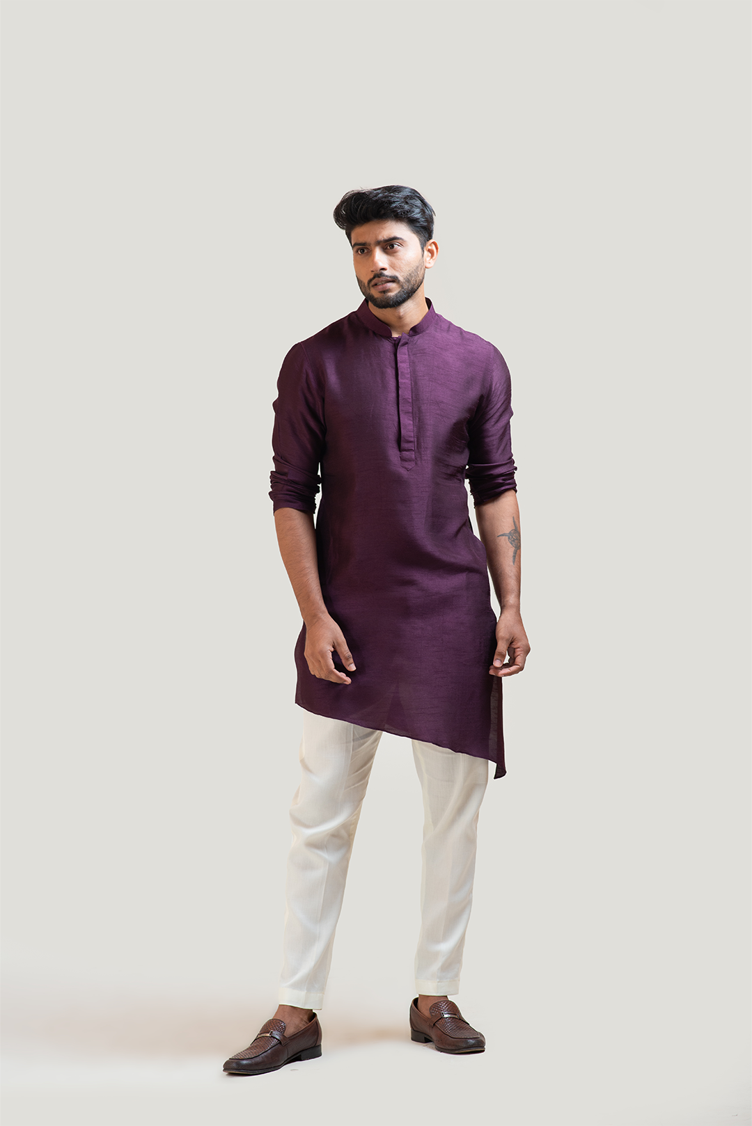 Purple A-Symmetric Kurta Set