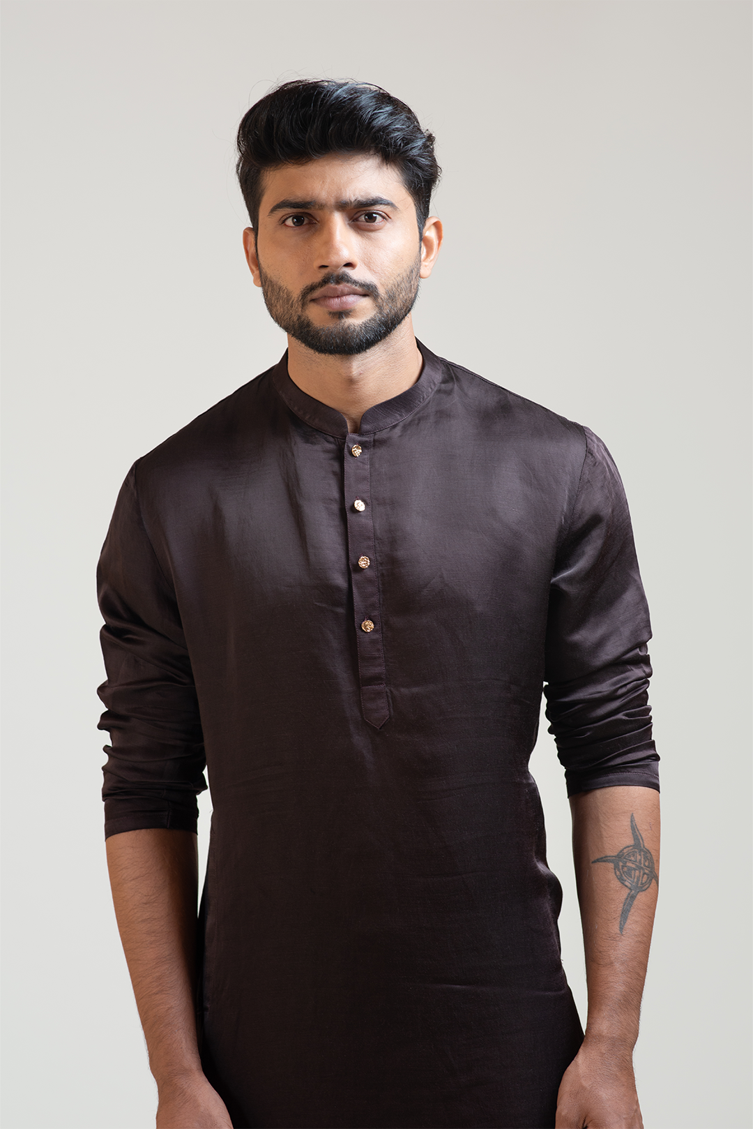 Coco Brown A-Symmetric Embroidered kurta Set