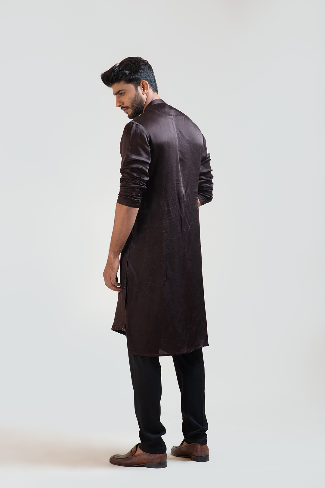 Coco Brown A-Symmetric Embroidered kurta Set