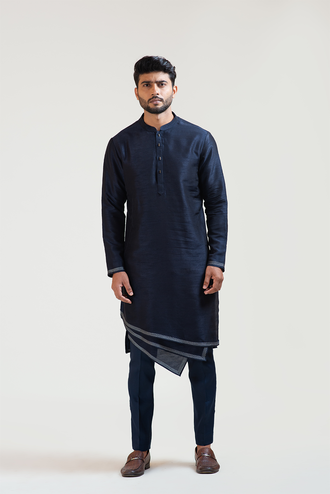 Ink Blue Geometric Panelled Kurta Set