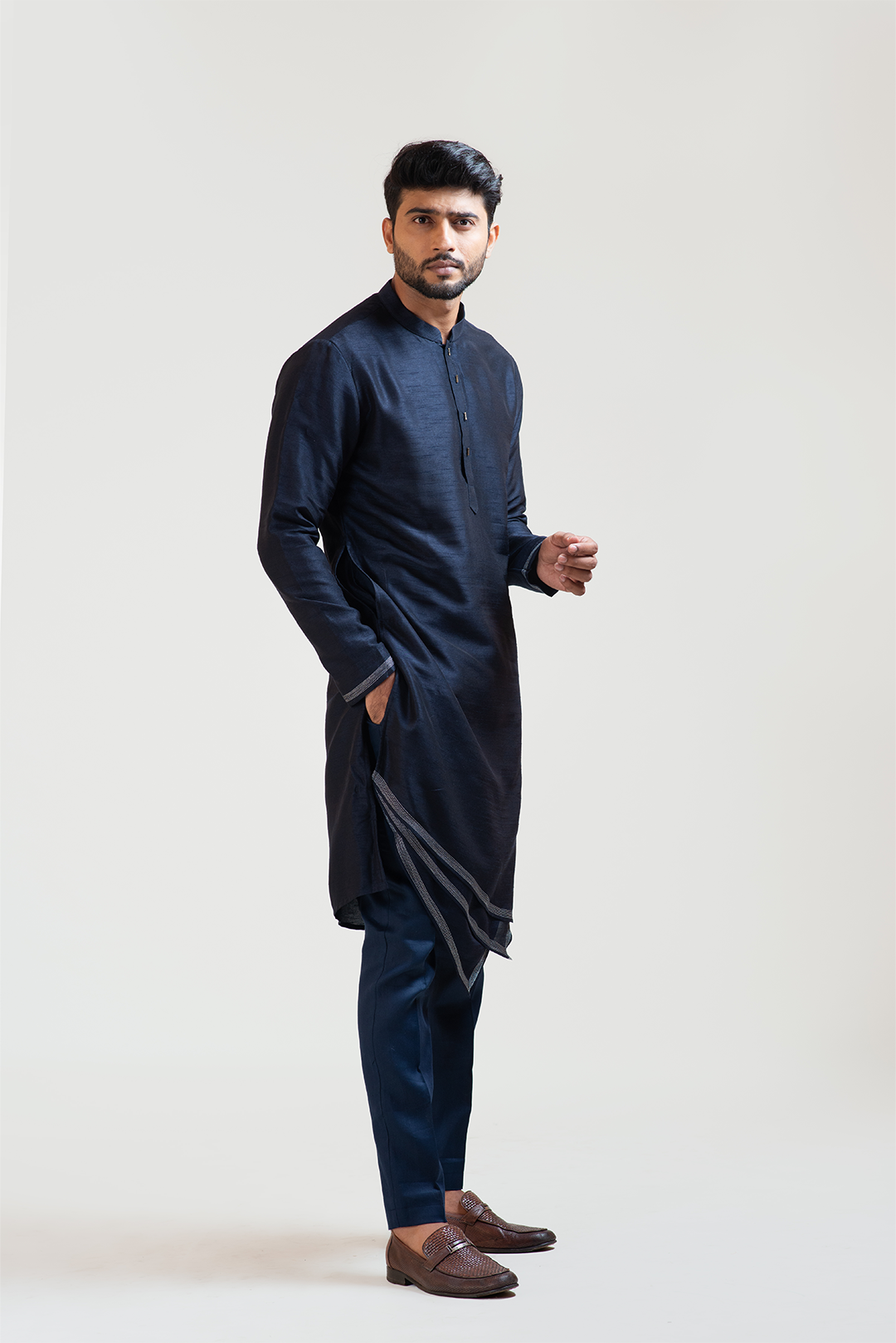 Ink Blue Geometric Panelled Kurta Set