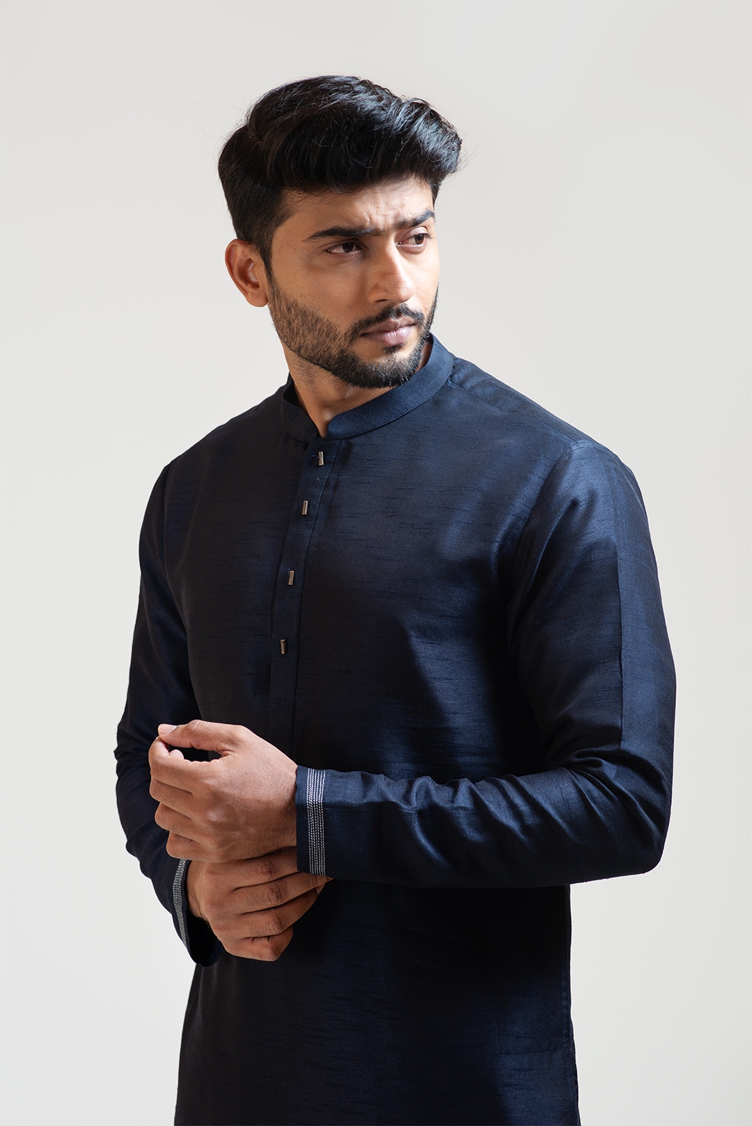 Ink Blue Geometric Panelled Kurta Set