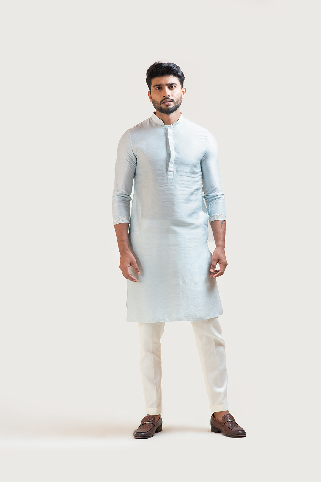 Ice Blue Straight embroidered Kurta