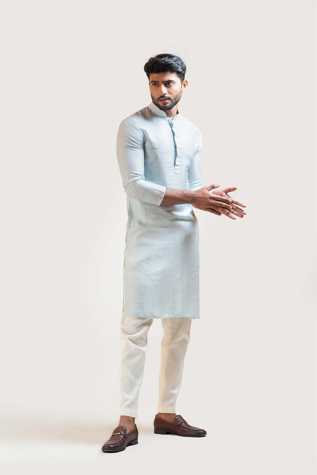 Ice Blue Straight embroidered Kurta