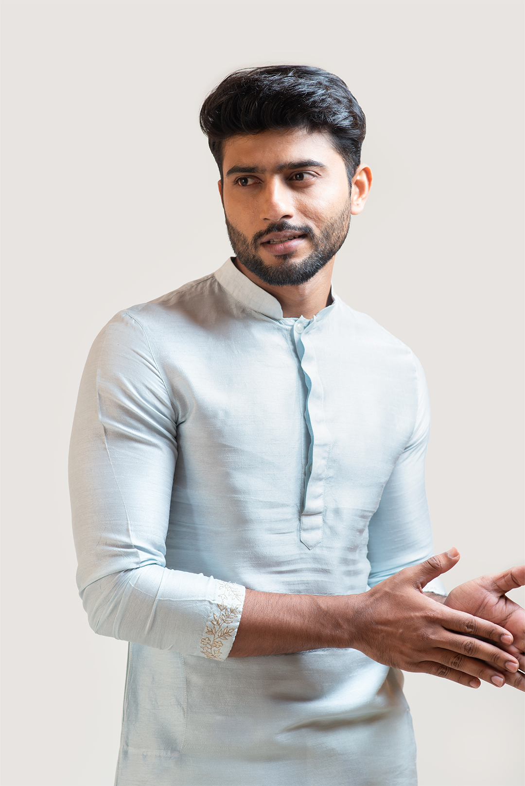 Ice Blue Straight embroidered Kurta