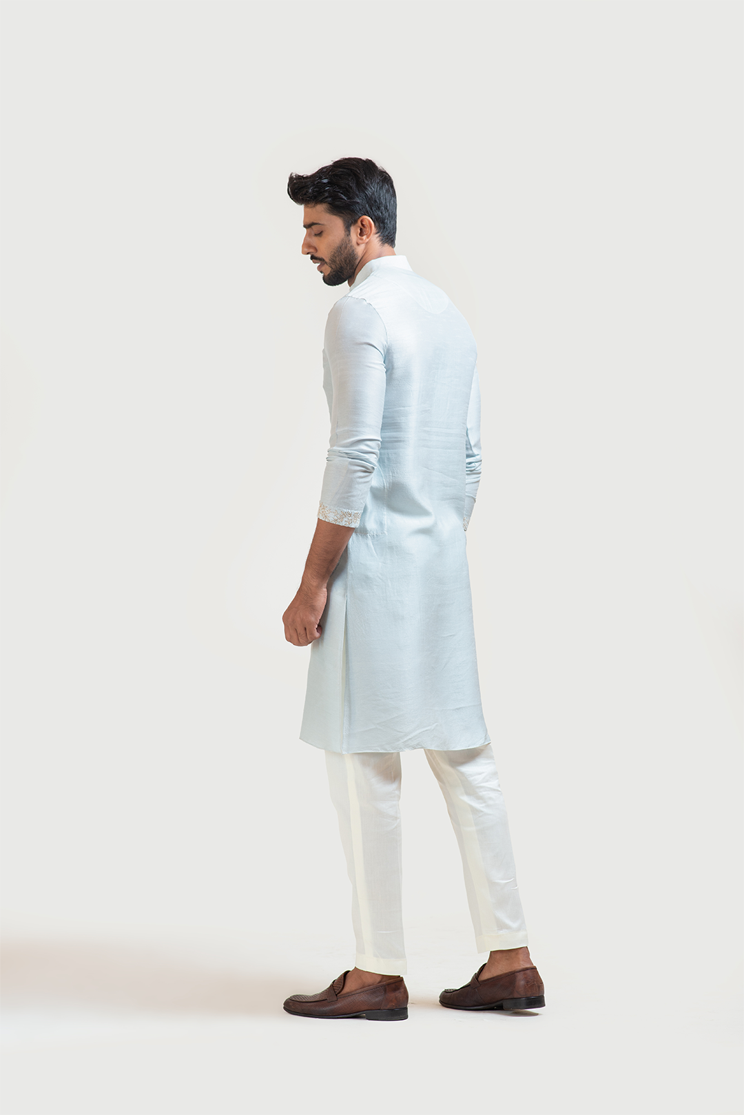 Ice Blue Straight embroidered Kurta