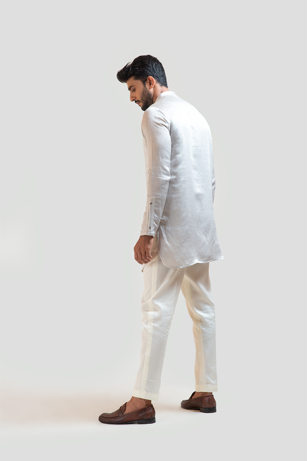 Grey Short Kurta with Pintucks Detailing Set