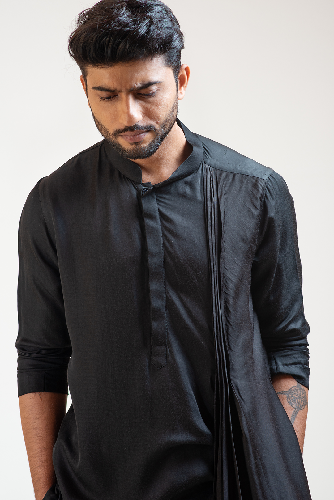 Black Long Drape Kurta Set